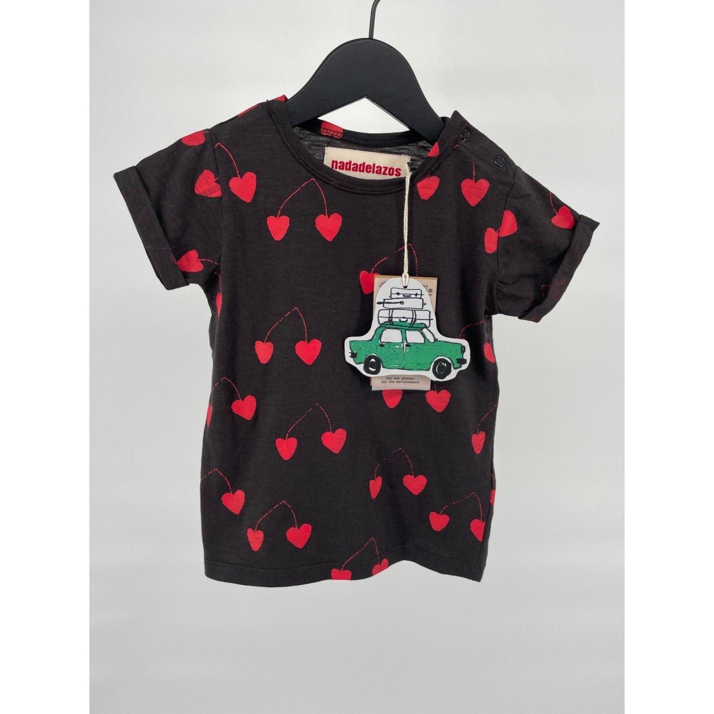 T-shirt Zwart Kersen Hartjes Maat 86 / 92