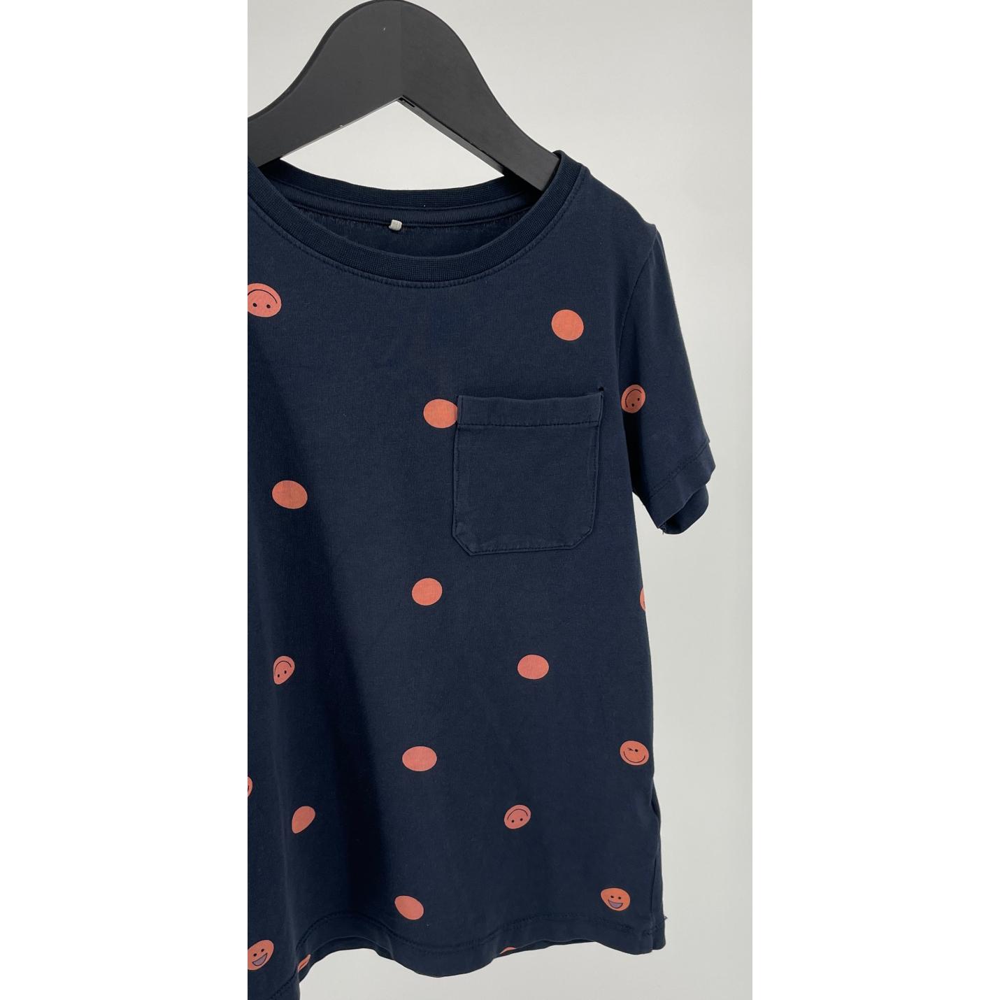 T-shirt Donkerblauw Roze Stippen Smilies Maat 116; Afbeelding: 3