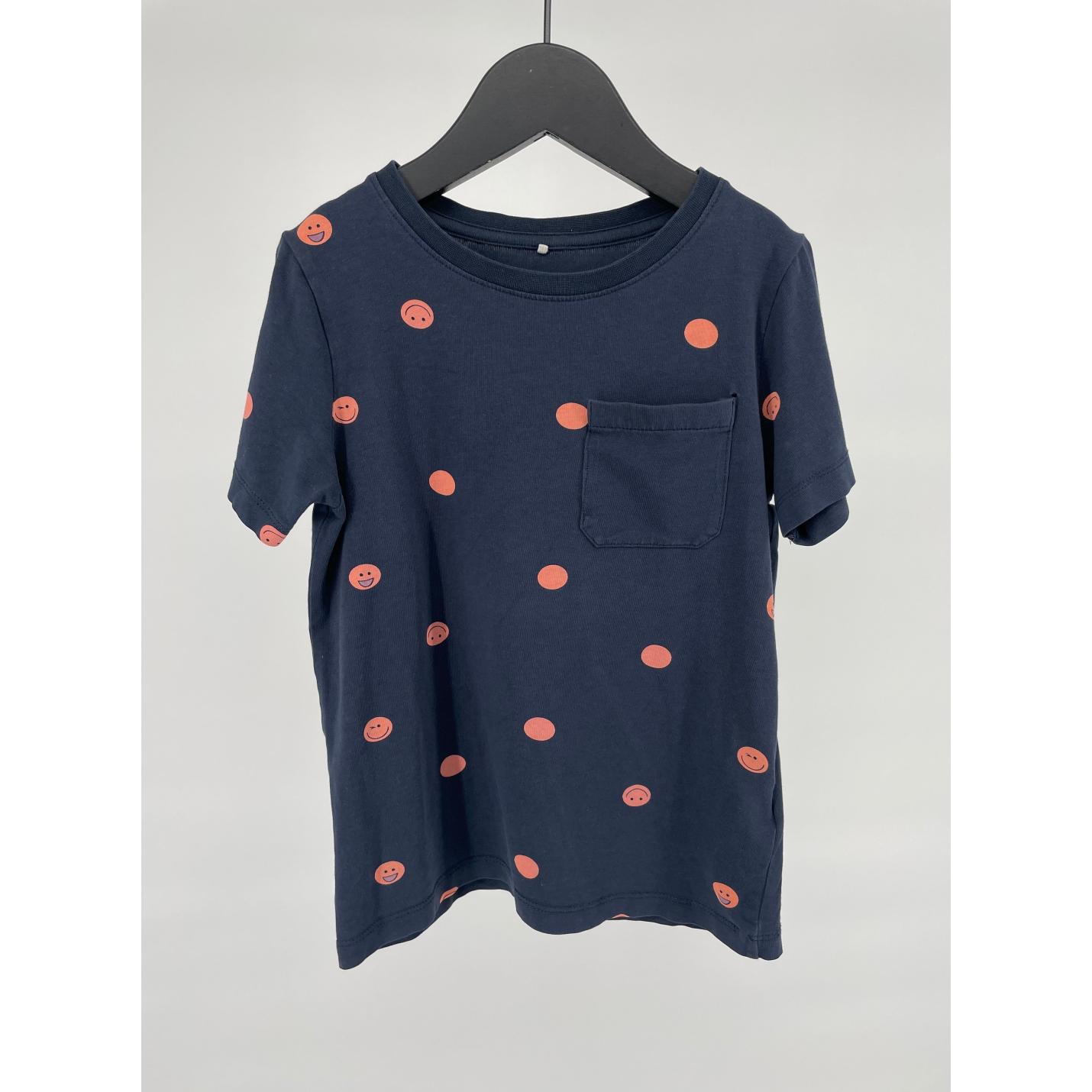 T-shirt Donkerblauw Roze Stippen Smilies Maat 116