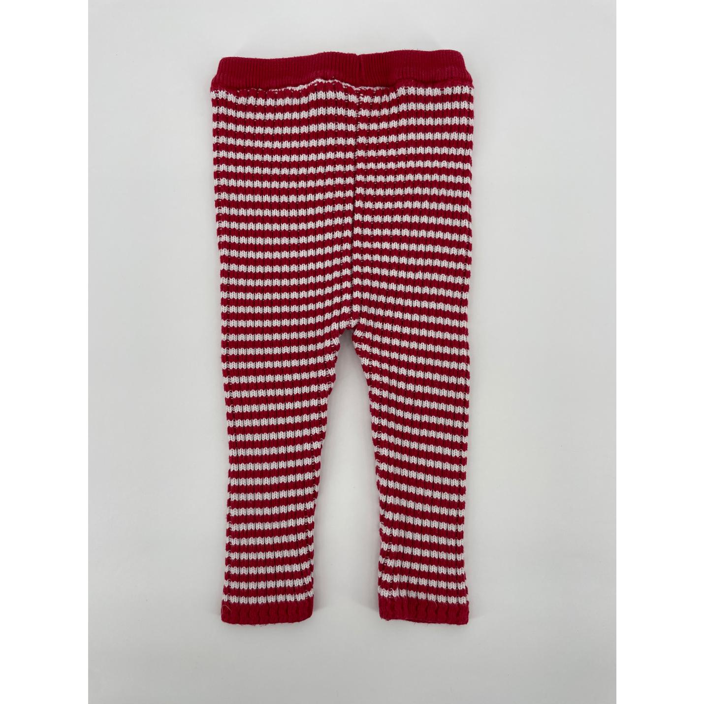 Broek Rood Wit Gestreept Gebreid Maat 74 / 80; Afbeelding: 2
