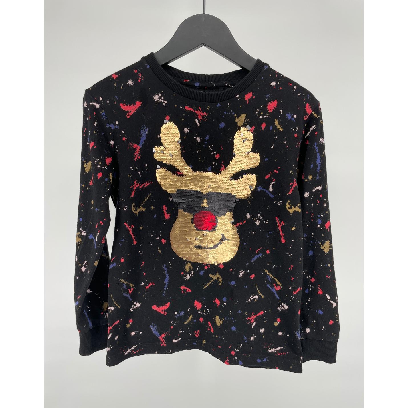Longsleeve Zwart Pailletten Rendier - 116 - Goed