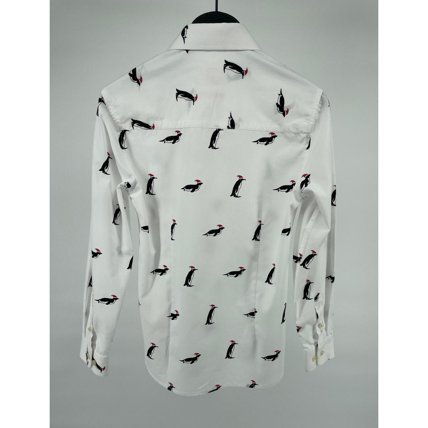Overhemd Wit Pinguin Kerstmuts Print Maat 134 / 140; Afbeelding: 2