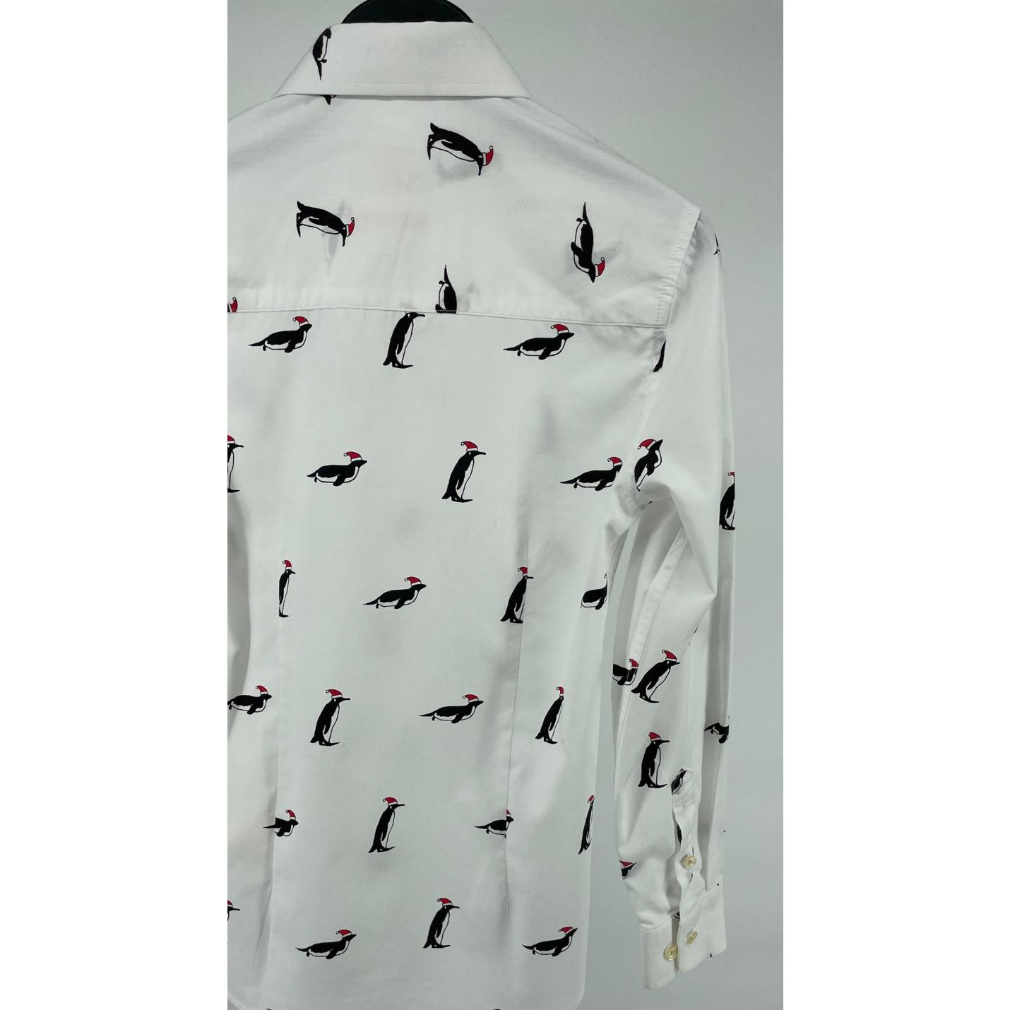 Overhemd Wit Pinguin Kerstmuts Print Maat 134 / 140; Afbeelding: 4