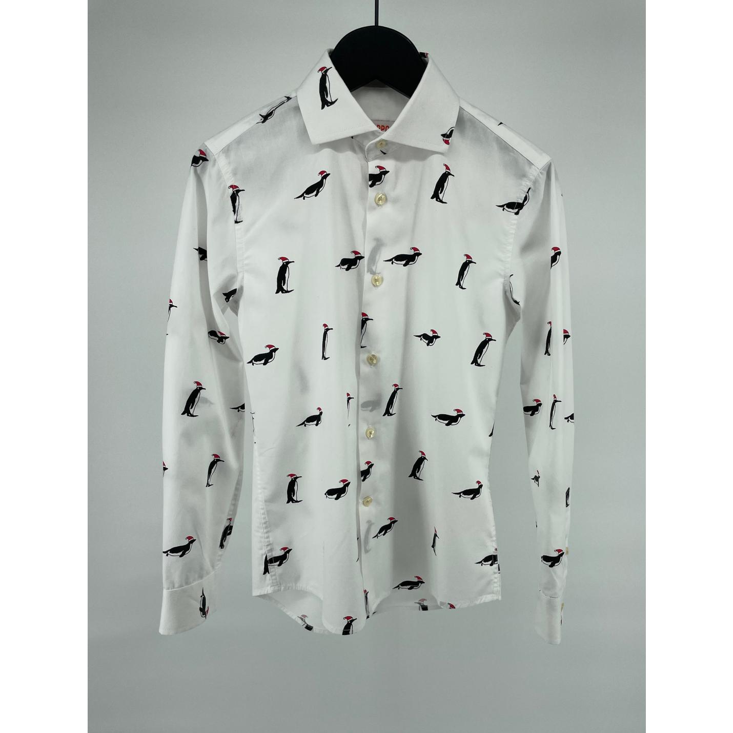 Overhemd Wit Pinguin Kerstmuts Print Maat 134 / 140