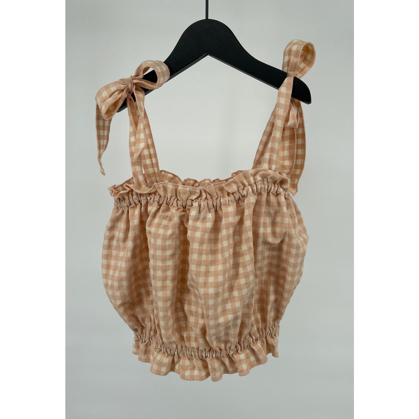 Top Mouwloos Crop Perzik Beige Geblokt Maat 128; Afbeelding: 2