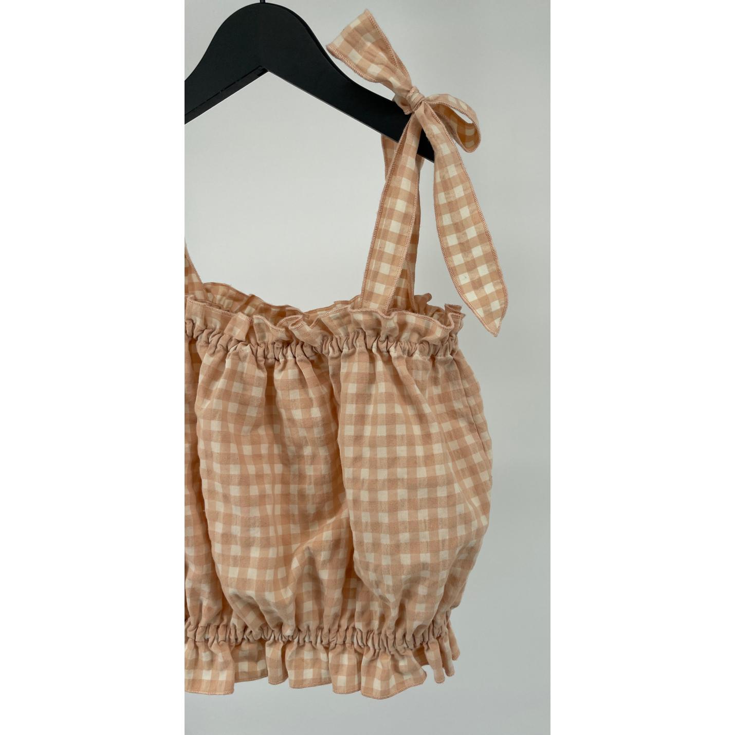 Top Mouwloos Crop Perzik Beige Geblokt Maat 128; Afbeelding: 3