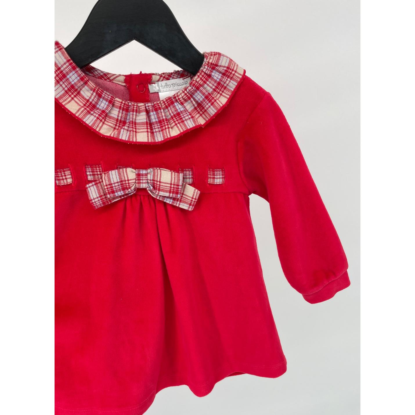Jurkje Rood Velours Ruit Roesjes Maat 68; Afbeelding: 3