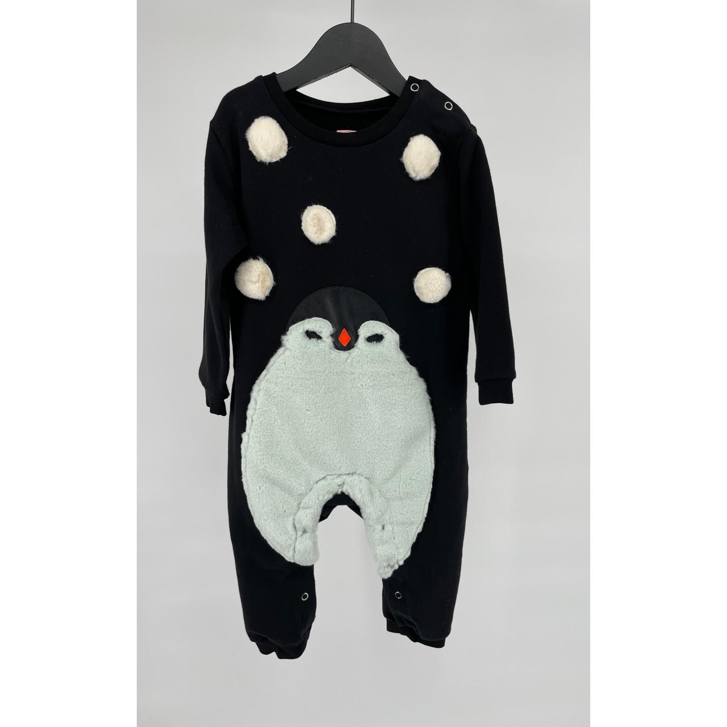Jumpsuit Zwart met Pinguin Sneeuw Maat 92; Afbeelding: 2