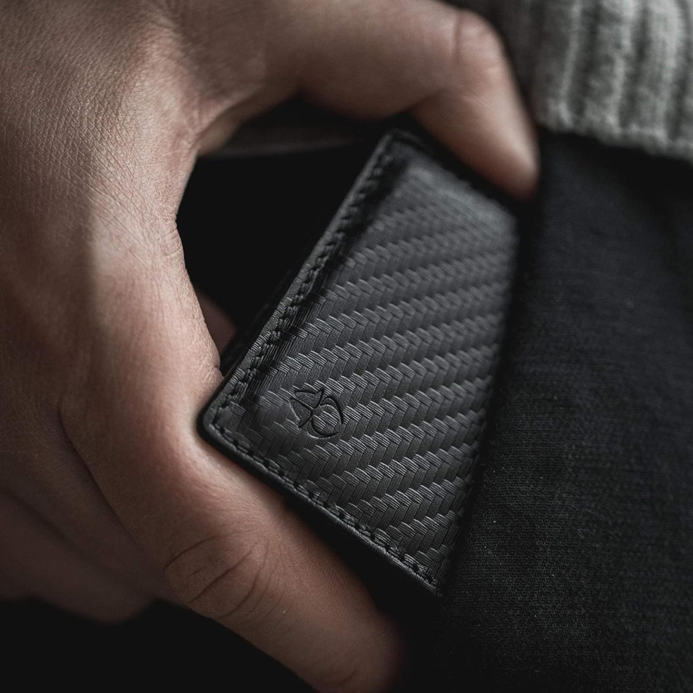 Donbolso® Portemonnee NextGen Leer, slanke portemonnee met muntvak en RFID-bescherming. Tot 11 kaarten. Mini formaat voor mannen en vrouwen. Koolstof; Afbeelding: 2
