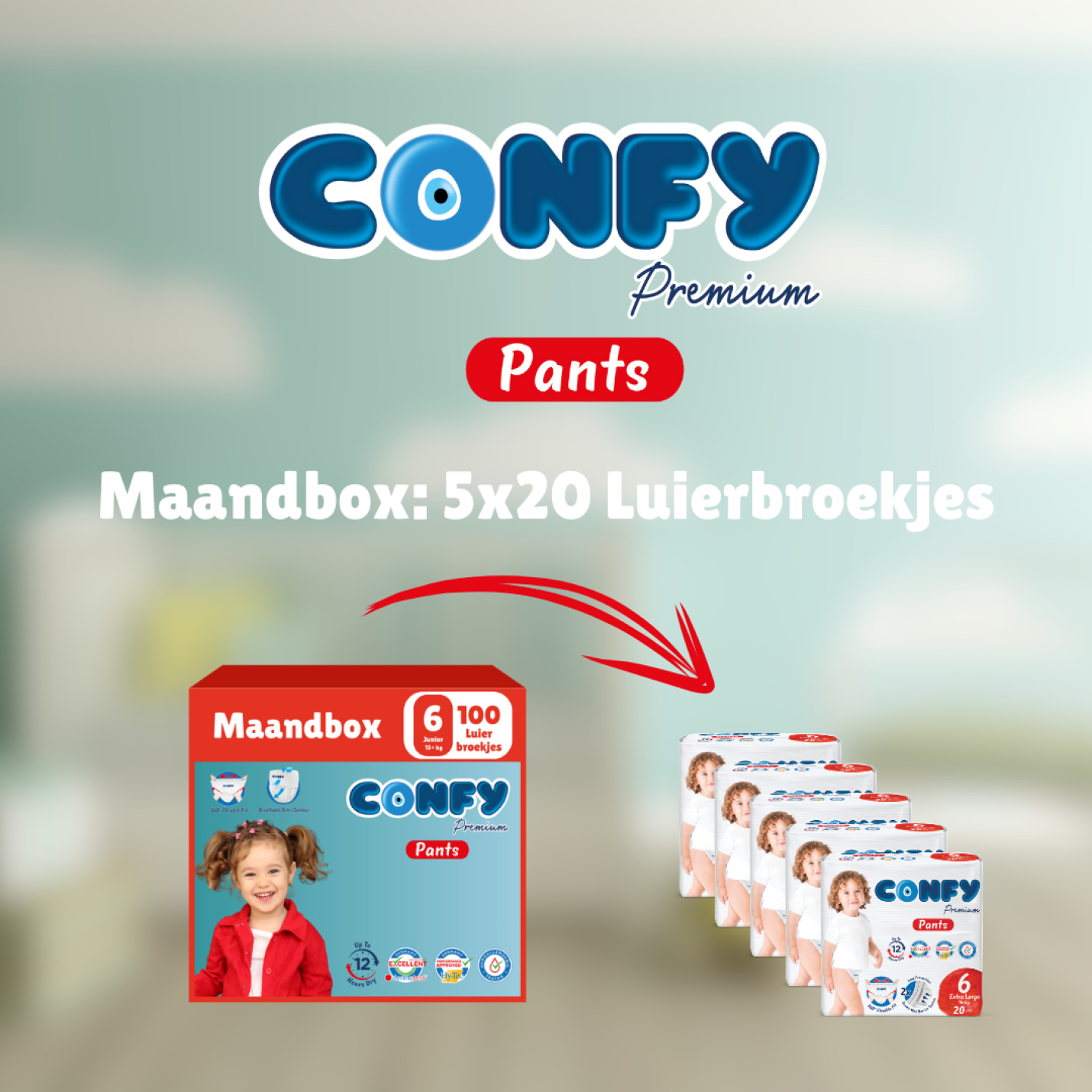 Confy Premium Pants Luierbroekjes 100 luierbroekjes verzendoos inhoud verpakking groene achterkant