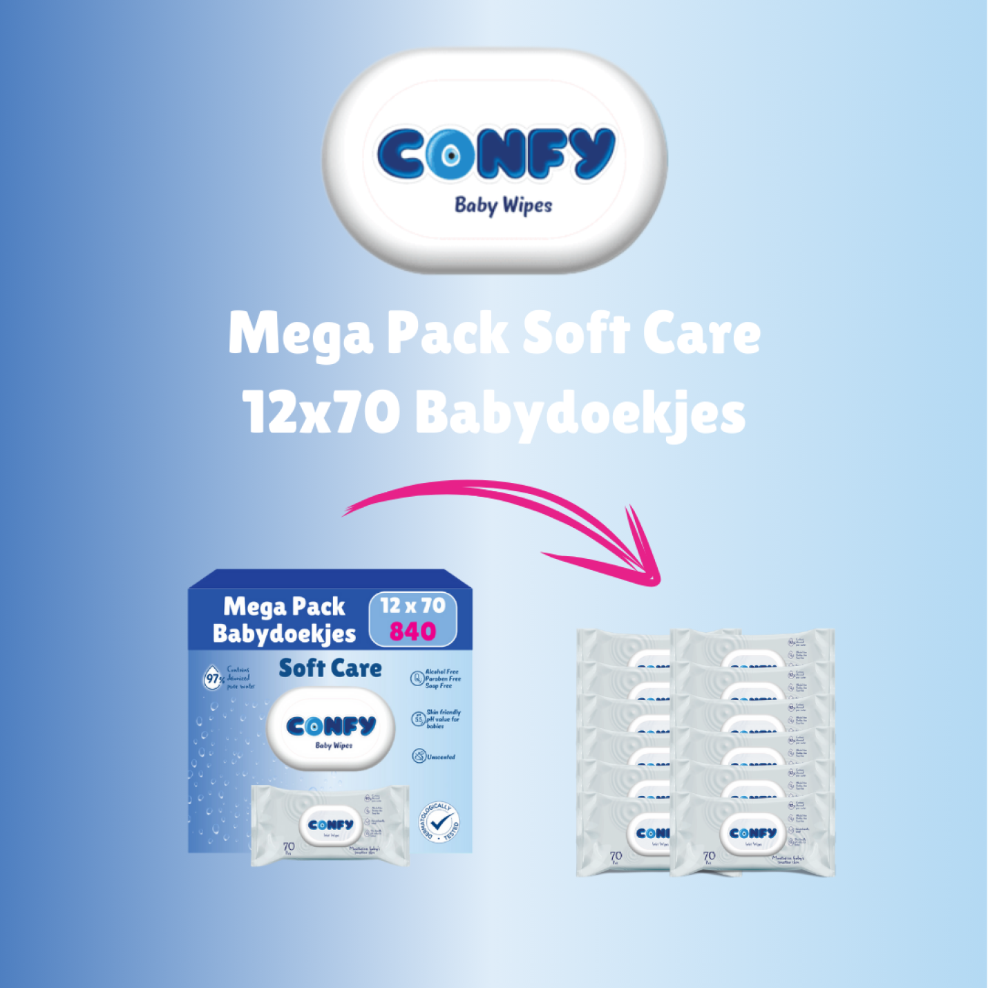 Soft Care Babydoekjes - 12x70 - Mega Pack; Afbeelding: 3