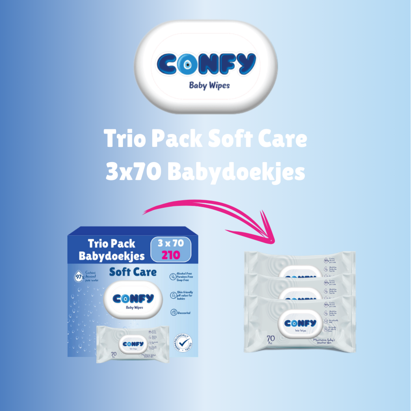 Soft Care Babydoekjes - 3x70 - Trio Pack; Afbeelding: 3