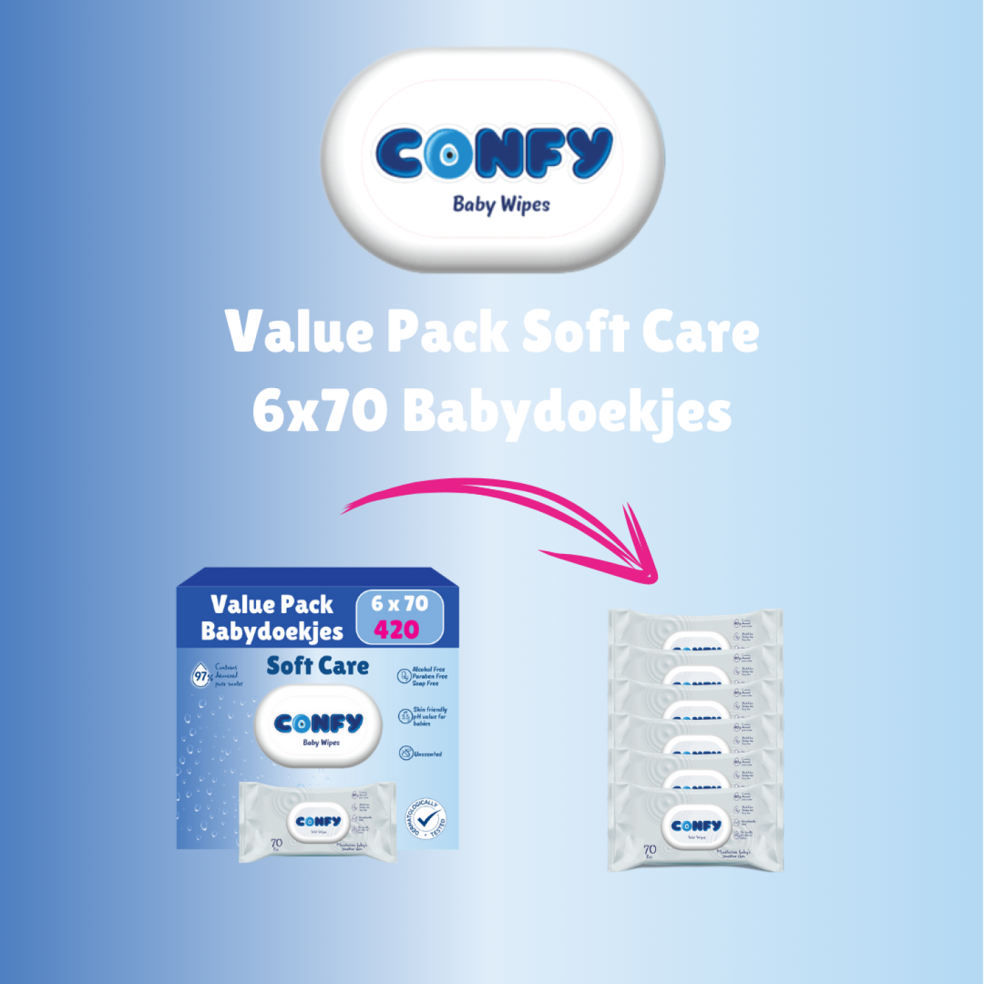 Soft Care Babydoekjes - 6x70 - Value Pack; Afbeelding: 3