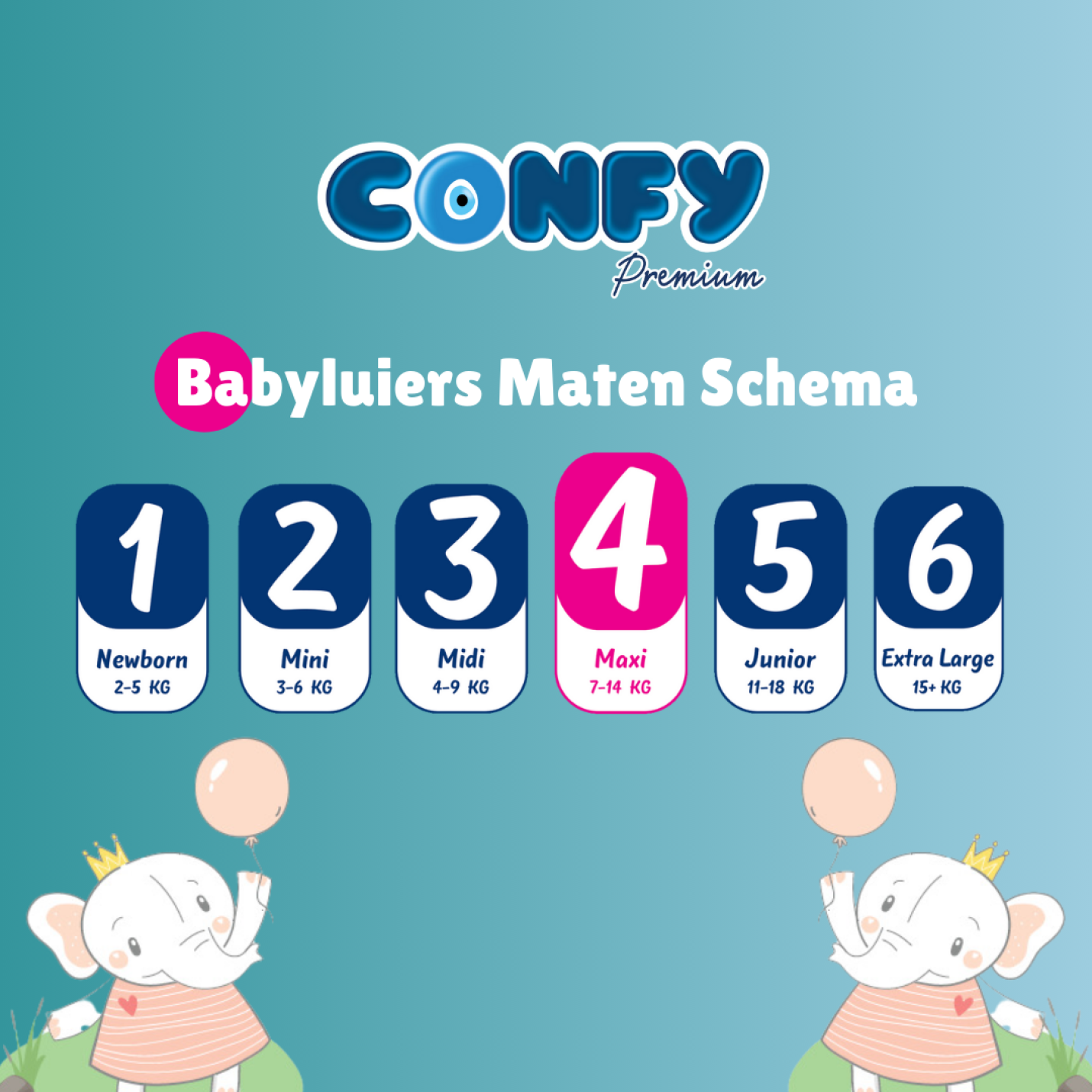 Confy Premium Maattabel maat 4 groene achtergrond