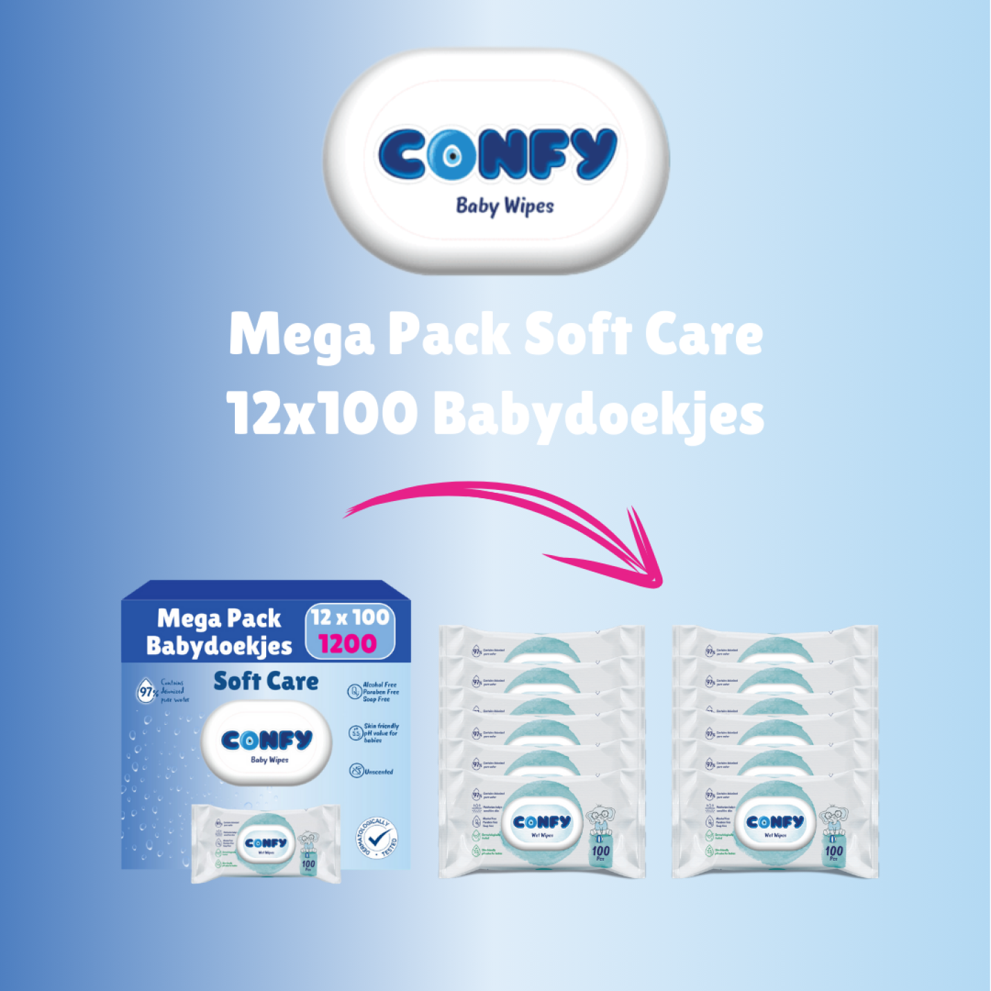 Soft Care Babydoekjes - 12x100 - Mega Pack; Afbeelding: 3