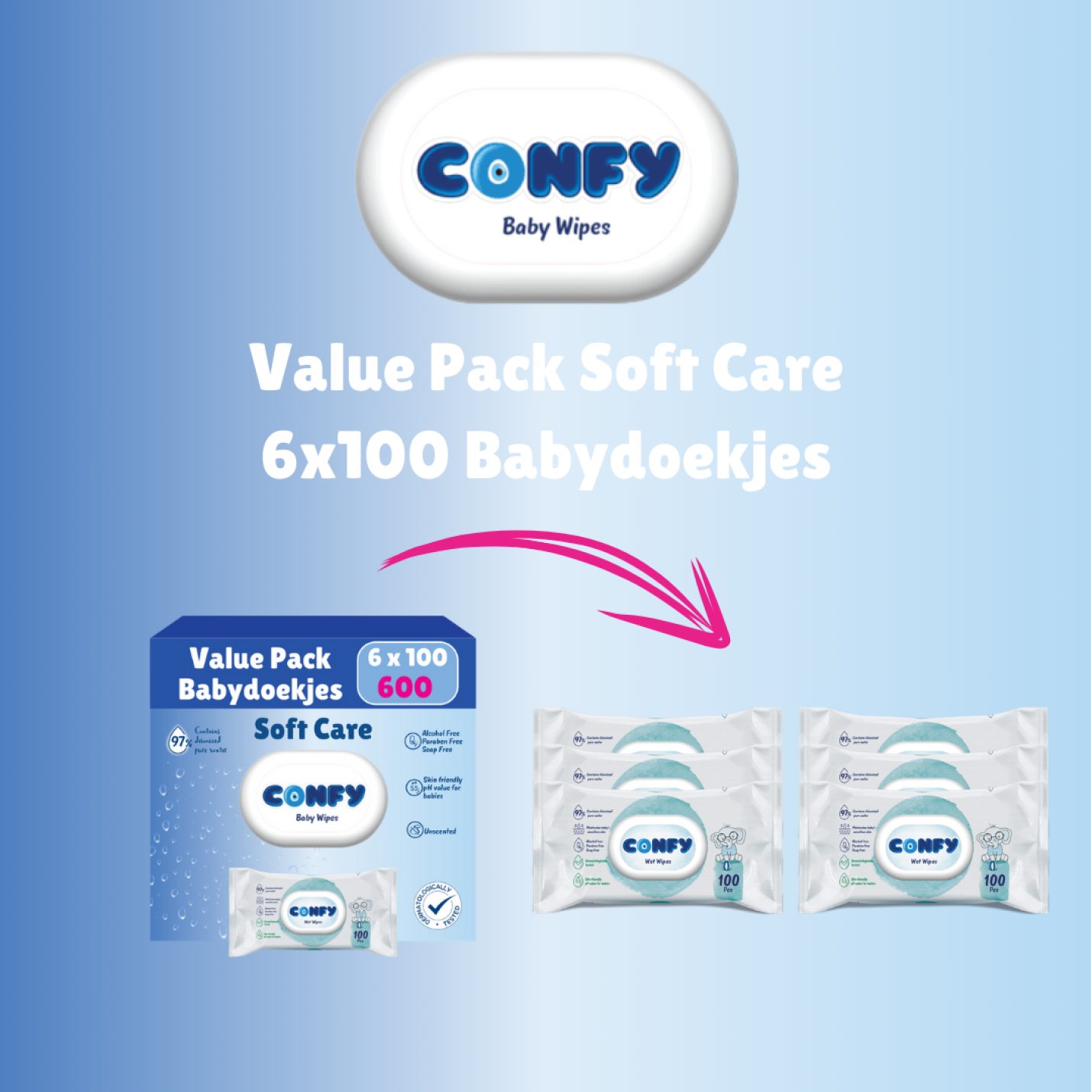 Soft Care Babydoekjes - 6x100 - Value Pack; Afbeelding: 3