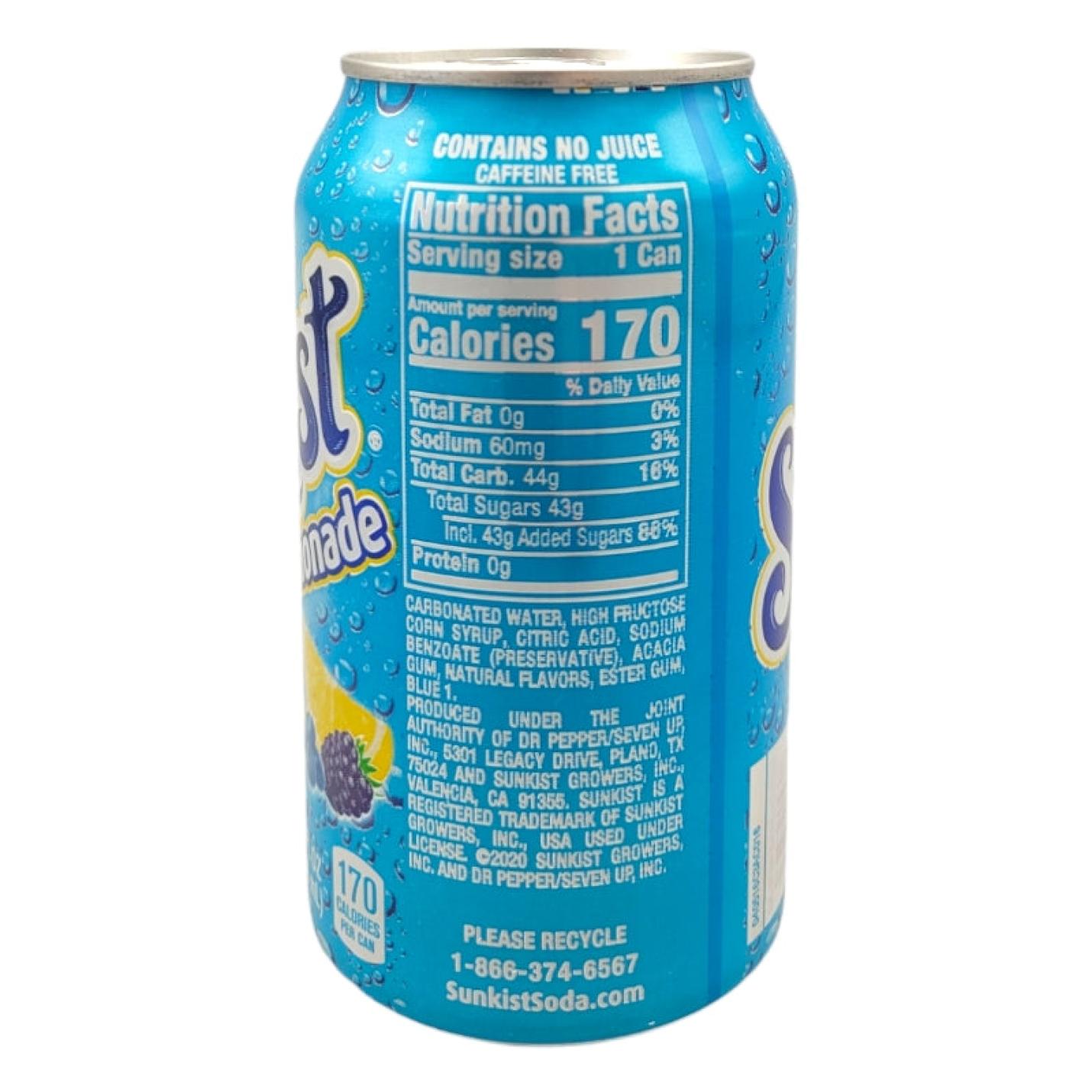 Sunkist Berry Lemonade 355ml ingredients