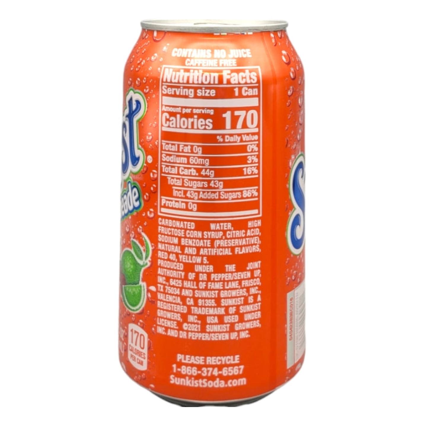 Sunkist Cherry Limeade 355ml ingredients