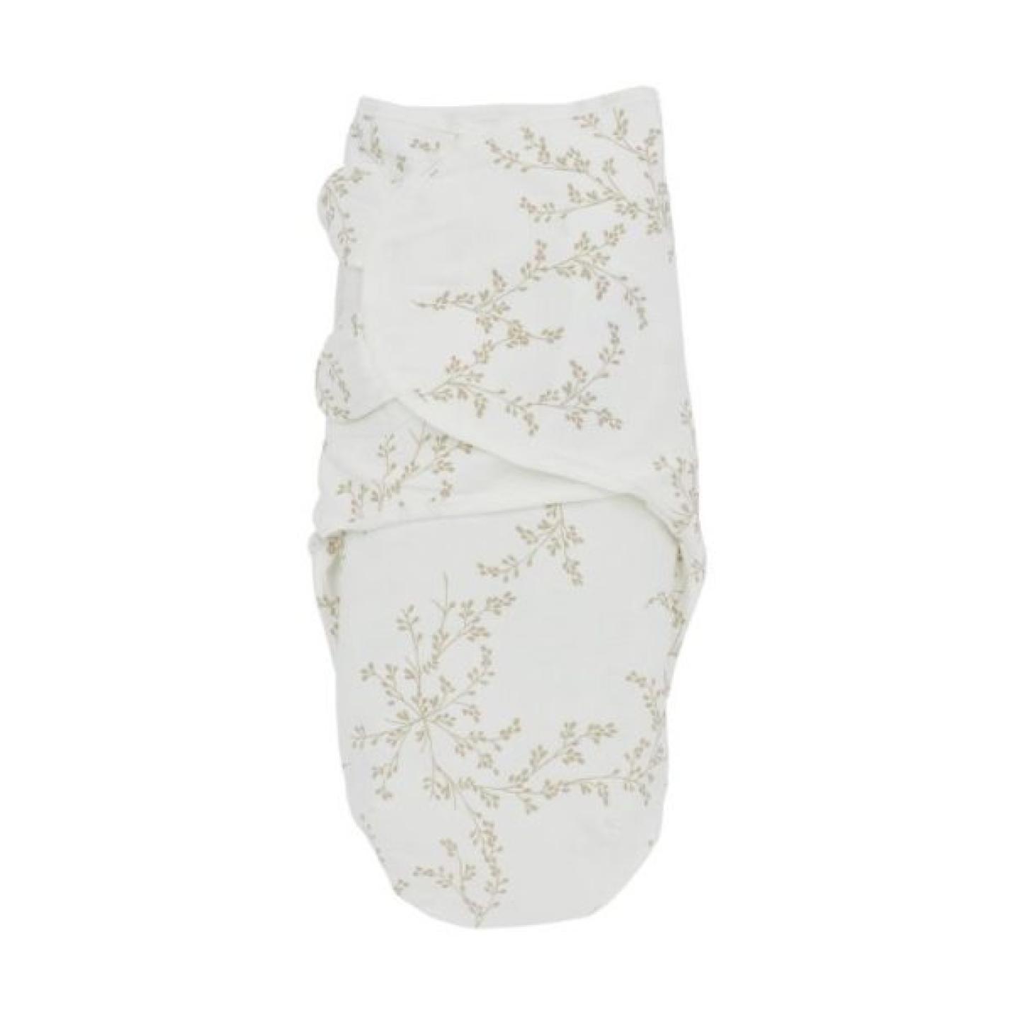 Swaddle Inbakerdoek Branches Sand inbakerdoek baby wit met beige takjes met blaadjes