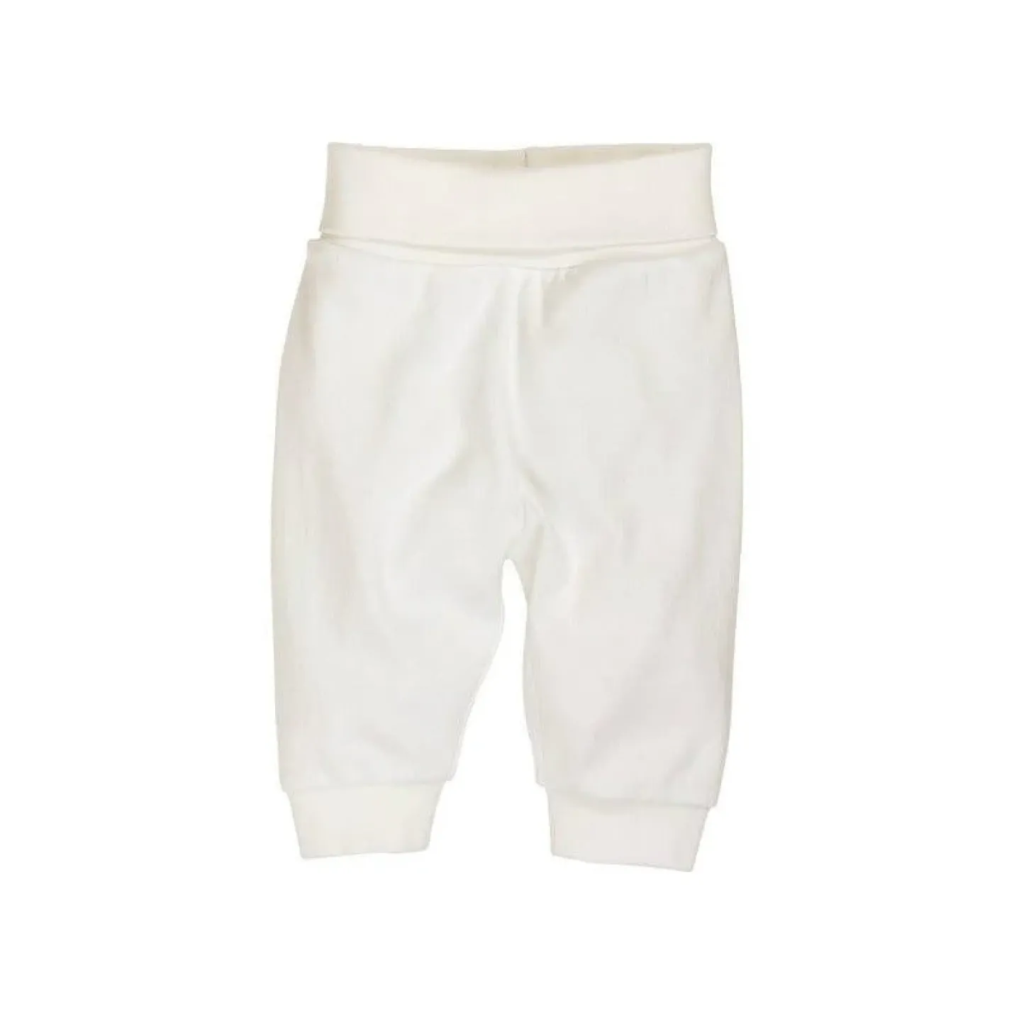 Broekje-Off-white is een wit babybroekje met in de taile en onderaan elastiek