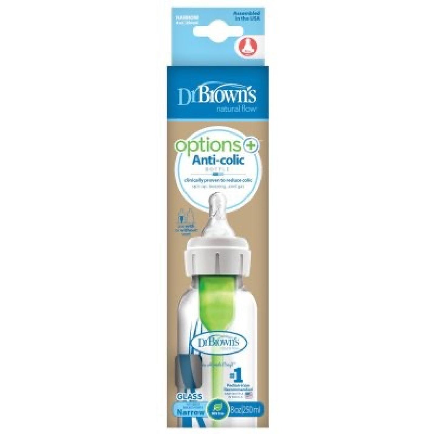 Dr.Brown's-standaard-fles-250ml-option-antikoliek-GLAS-verpakking
