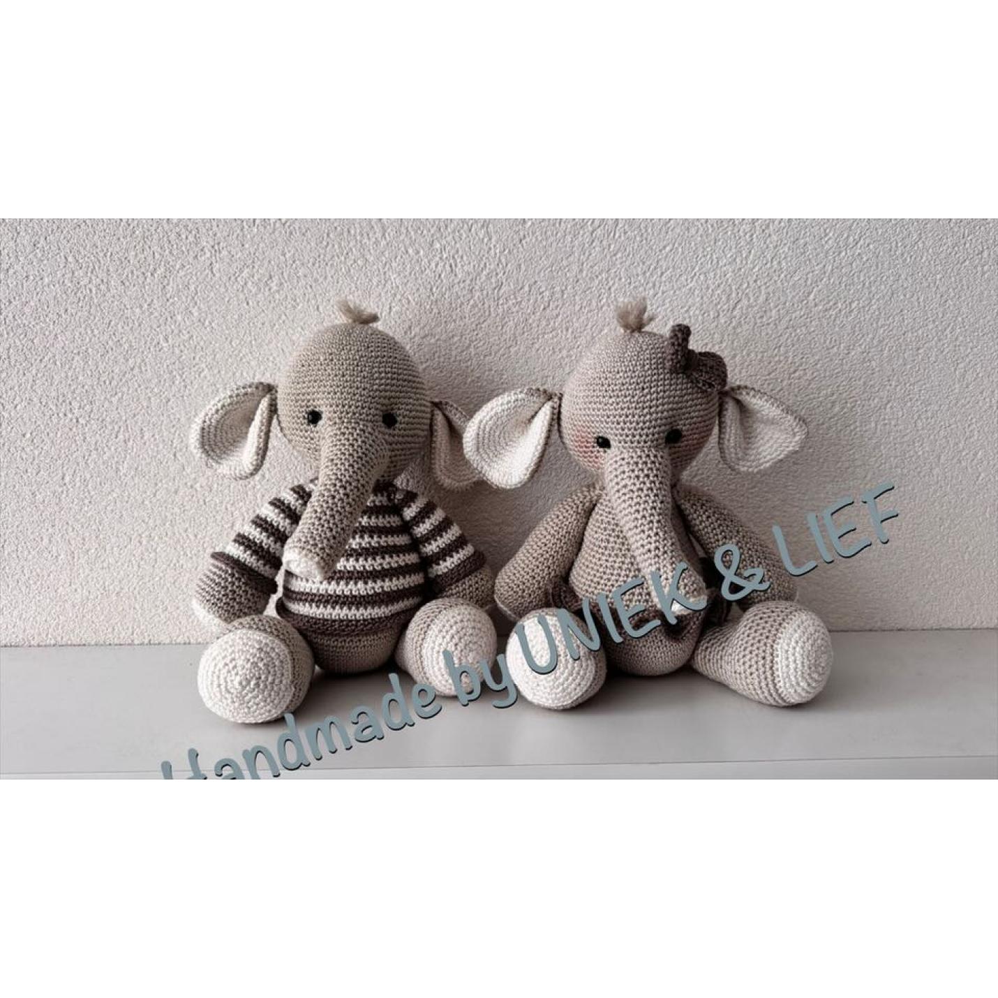 Gehaakte knuffel Olifant Nino & Nina Linnen voorkant
