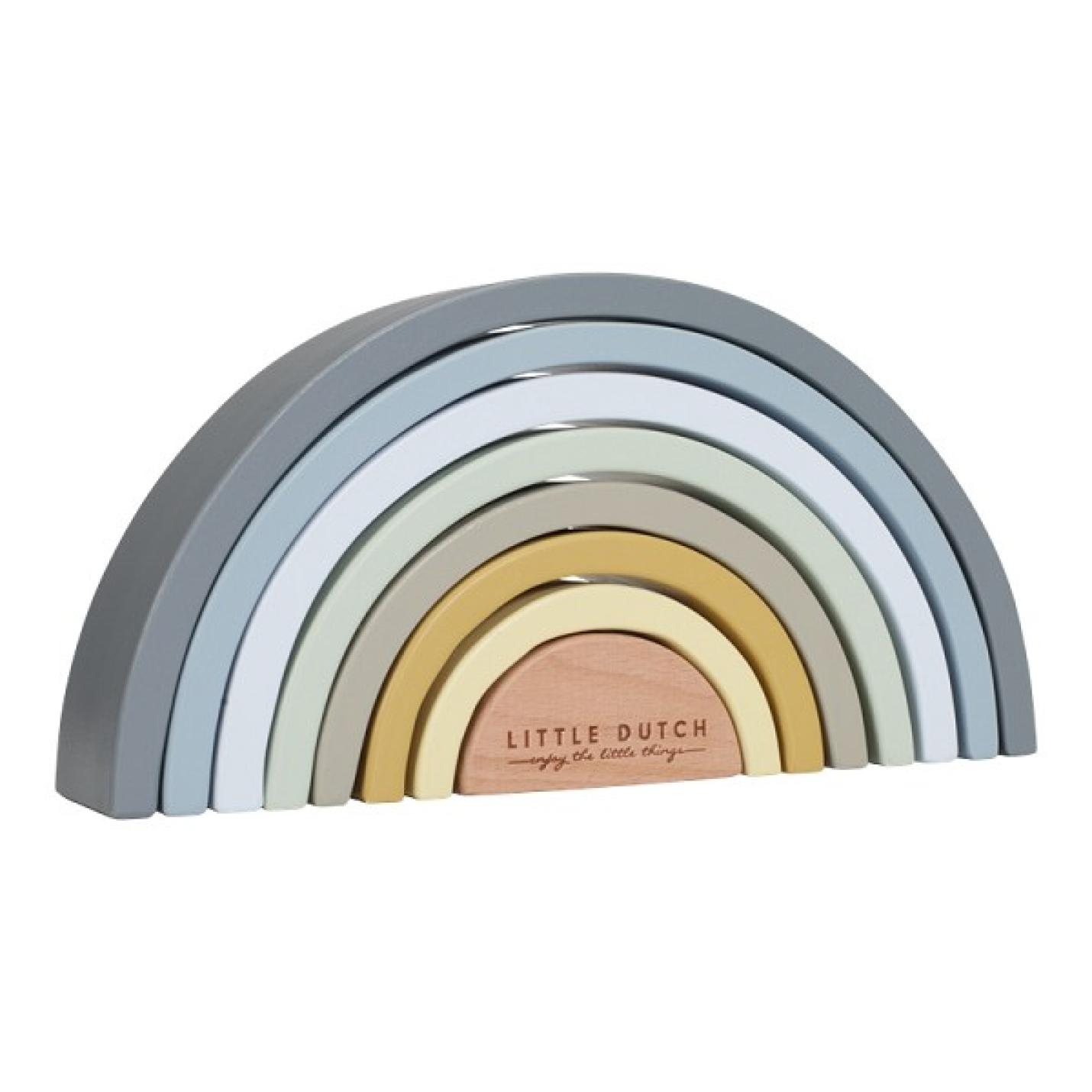 Regenboog blauw van Little dutch is 7 houten bogen in blauw, groenoranje en geel en passen op elkaar
