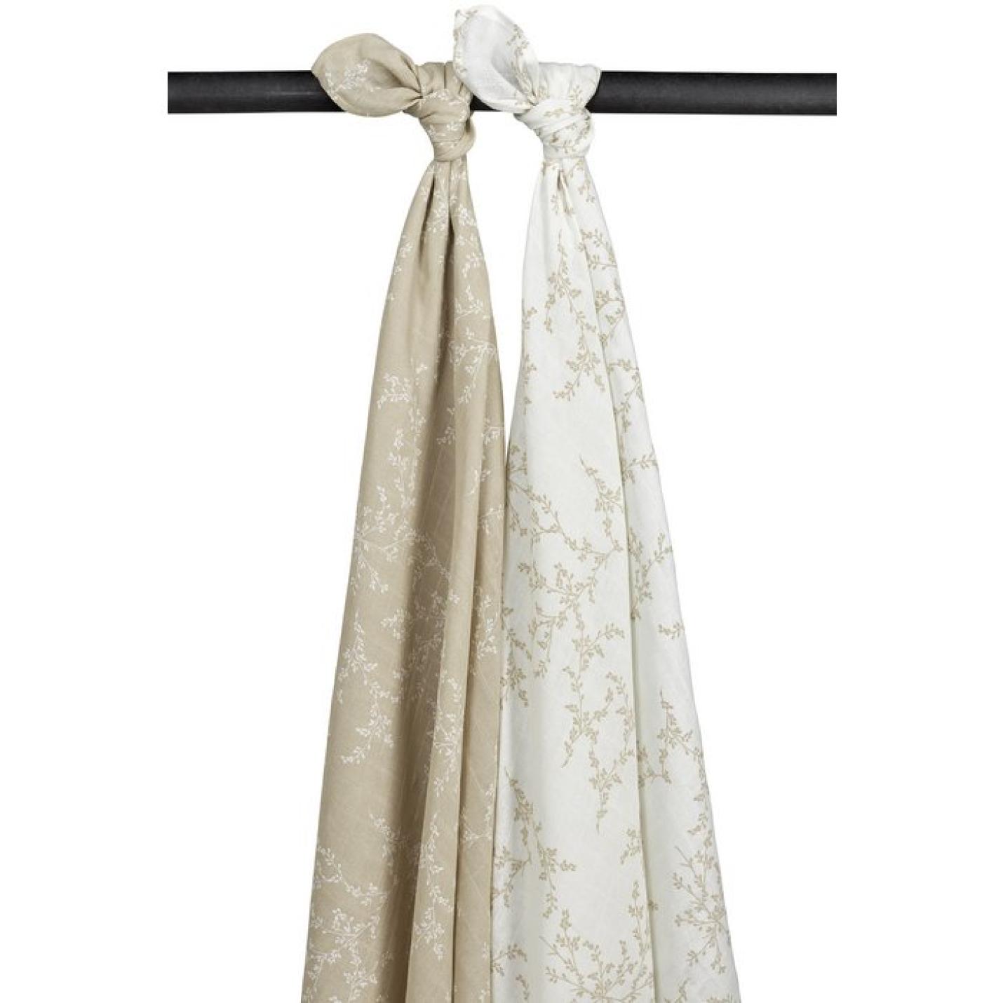 Hydrofiele Swaddle Branches Sand vierkant wit met beige kronkelende takken en beige met wit kronkelende takken