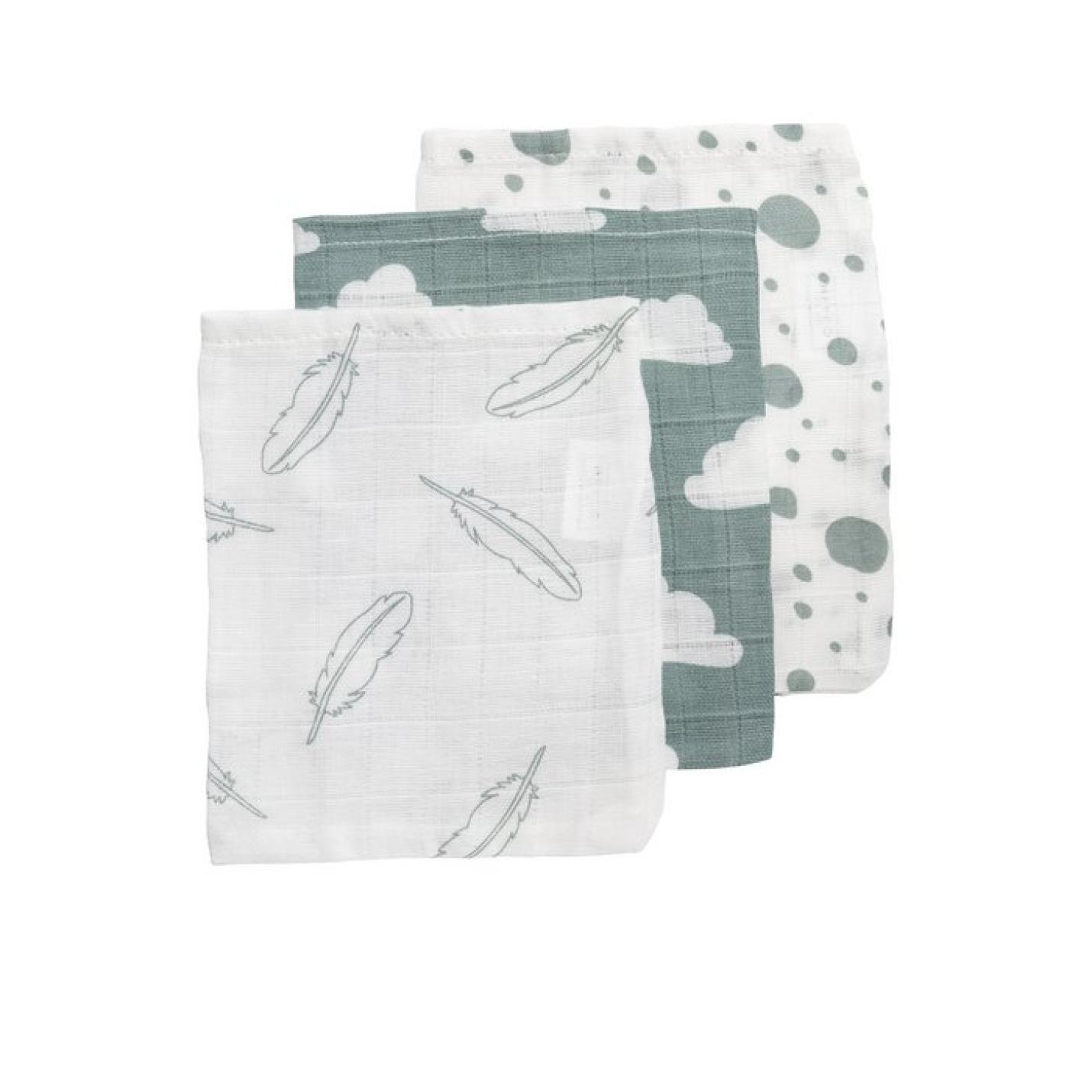Meyco-baby-hydrofiel-feather:clouds:dots-washandjes-17x20-3pack-stone green