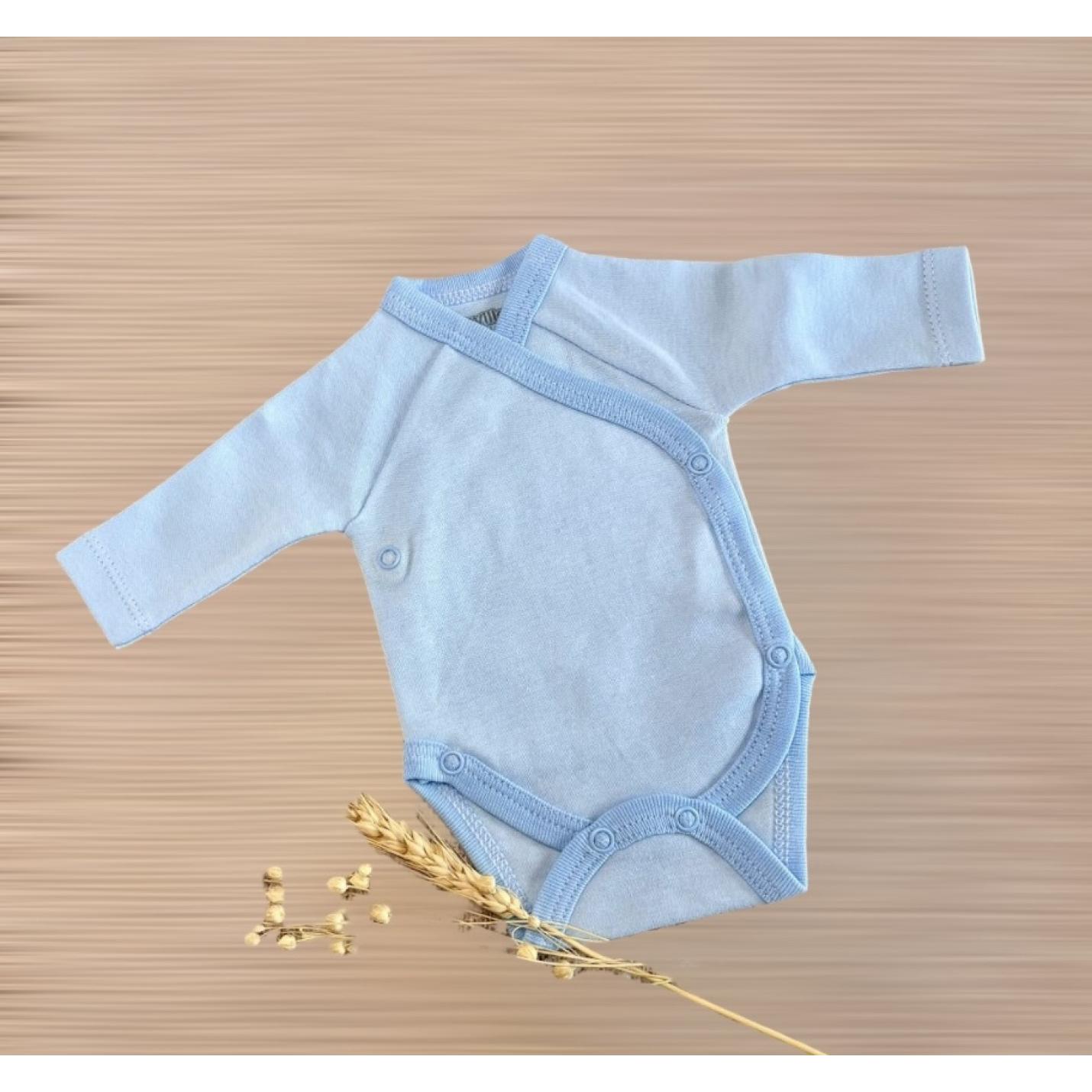 Overslagromper Blauw lange mouwen en effen blauw met drukknoopjes