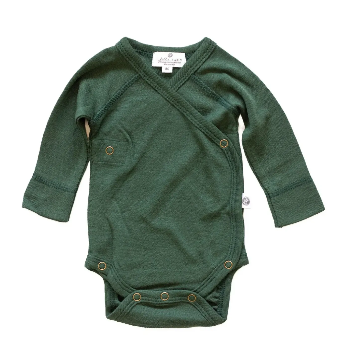 Overslagromper merinowol groen is een babydomper groen met lange mouwen