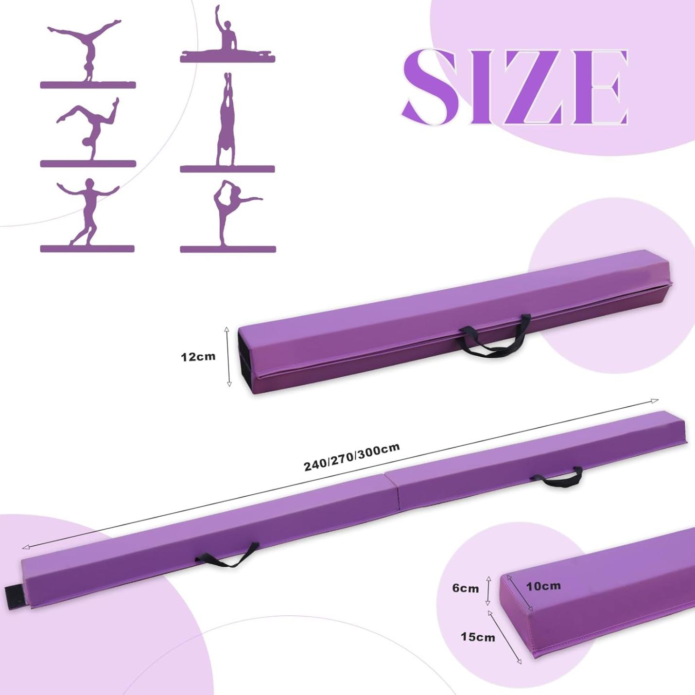 De "🤸‍♀️ Ontwikkel balans en kracht met deze inklapbare evenwichtsbalk!" is verkrijgbaar in de kleur paars met handvat, in de lengtes 240/270/300 cm en de breedtes 15 cm, de hoogte is 10 cm open en 12 cm gesloten, perfect voor verbluffende gymnastische poses.
