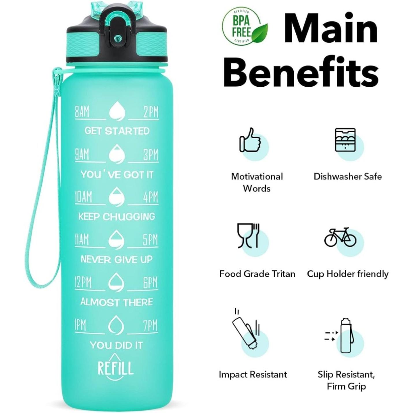 💧 Altijd gehydrateerd met deze BPA - vrije waterfles van 1 liter! - happygetfit.com