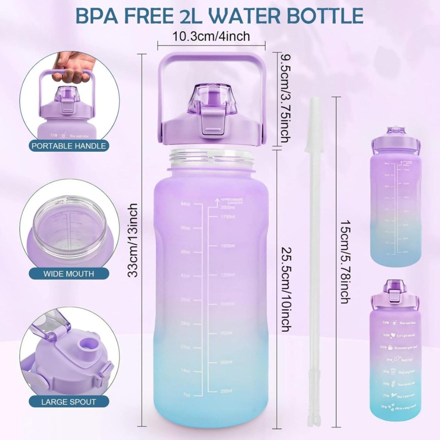 💧 BPA - vrije sportwaterfles van 2 liter – Blijf moeiteloos gehydrateerd! - happygetfit.com