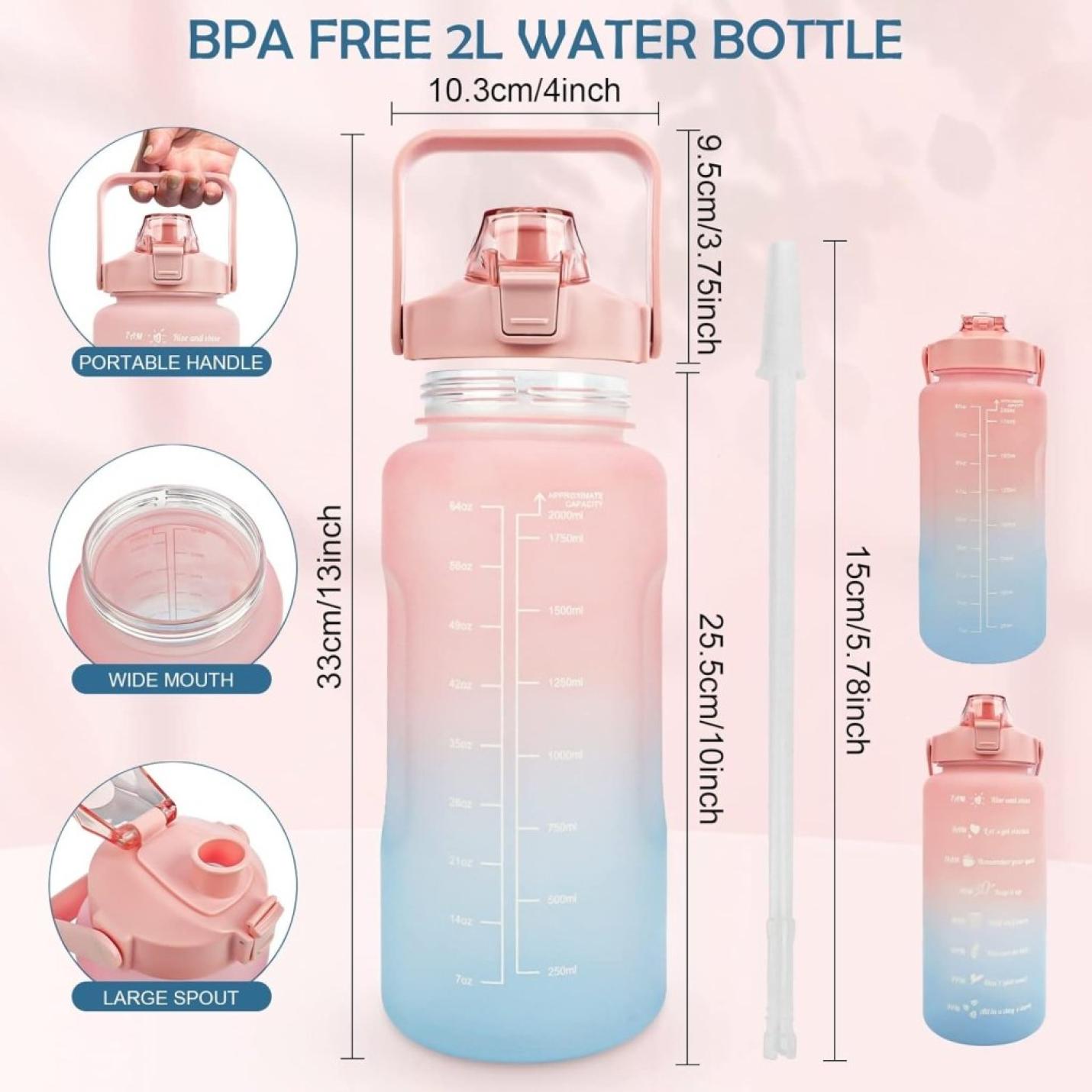 💧 BPA - vrije sportwaterfles van 2 liter – Blijf moeiteloos gehydrateerd! - happygetfit.com
