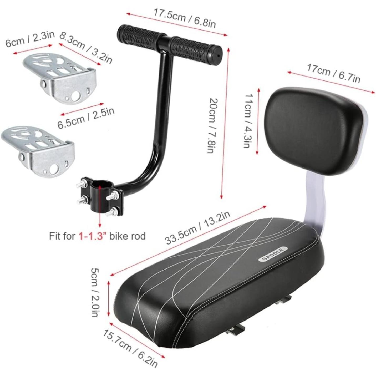 Product: 🚴‍♂️ Comfortabel en veilig achterop! Inclusief zwart gevoerd peuterzitje, rugleuning, voetsteunen en T-stuur. Geschikt voor de bagagedrager. Afmetingen en installatie-instructies zijn op elk onderdeel te zien.