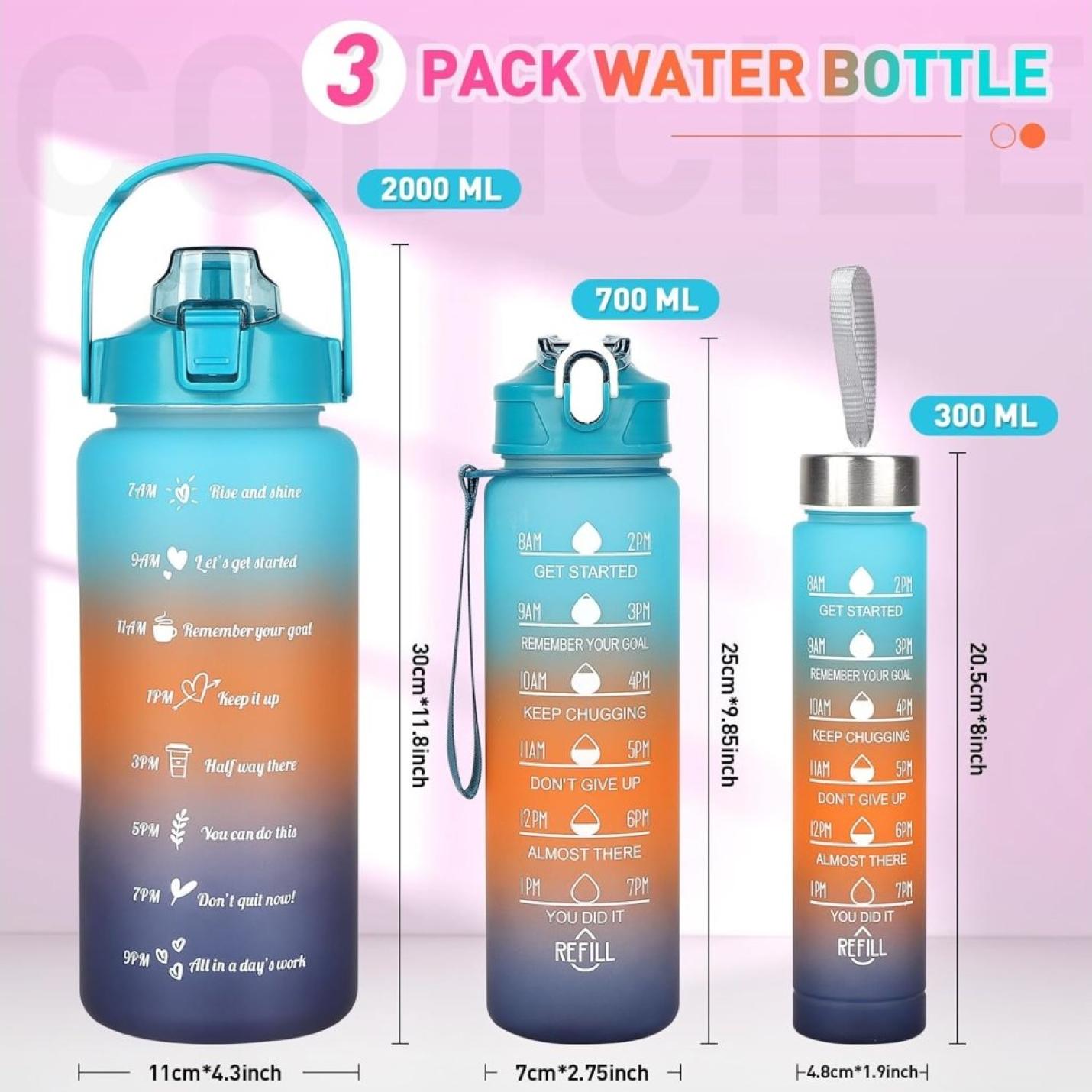 💧 Complete hydratieset – 3 stuks waterflessen voor elke gelegenheid! 🚀 - happygetfit.com