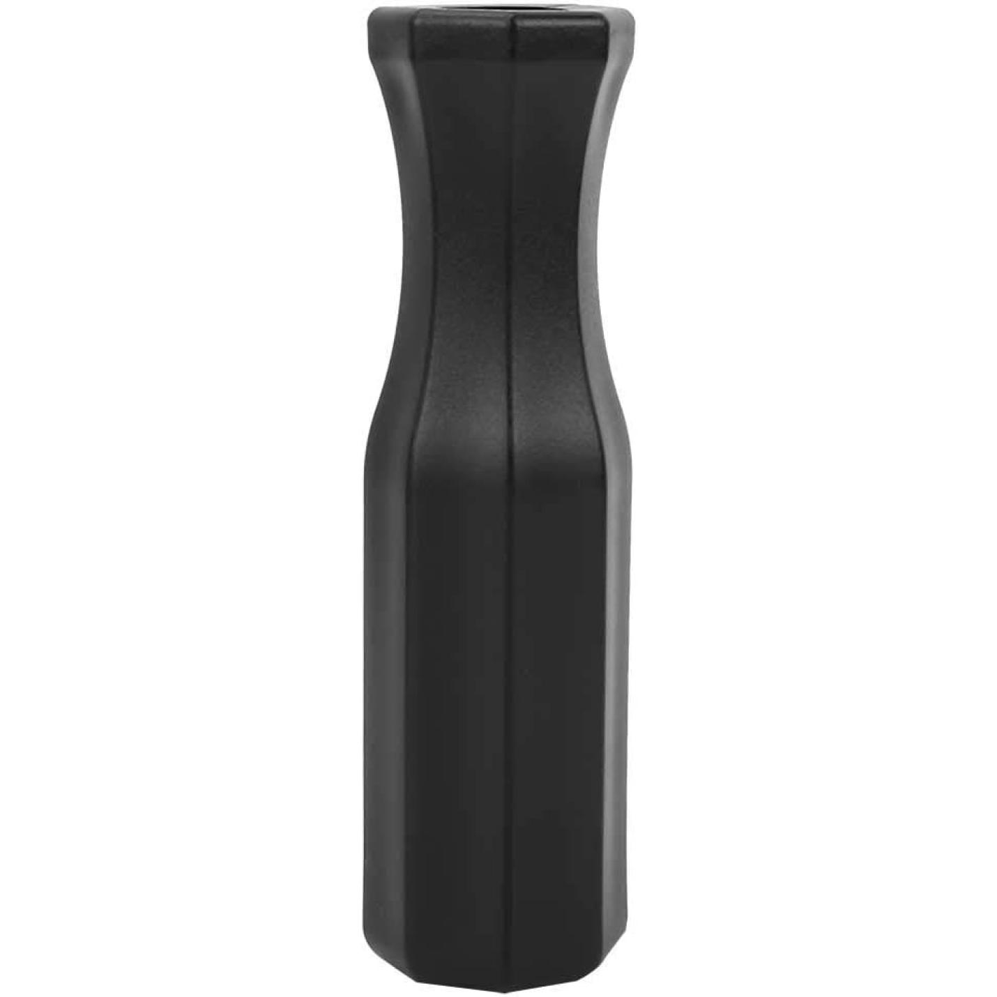 De Meer grip zwarte cilindrische handgreep heeft een ergonomische grip met een licht uitlopend midden en een platte bovenkant, ontworpen voor handmatig gebruik bij tafelvoetbal.