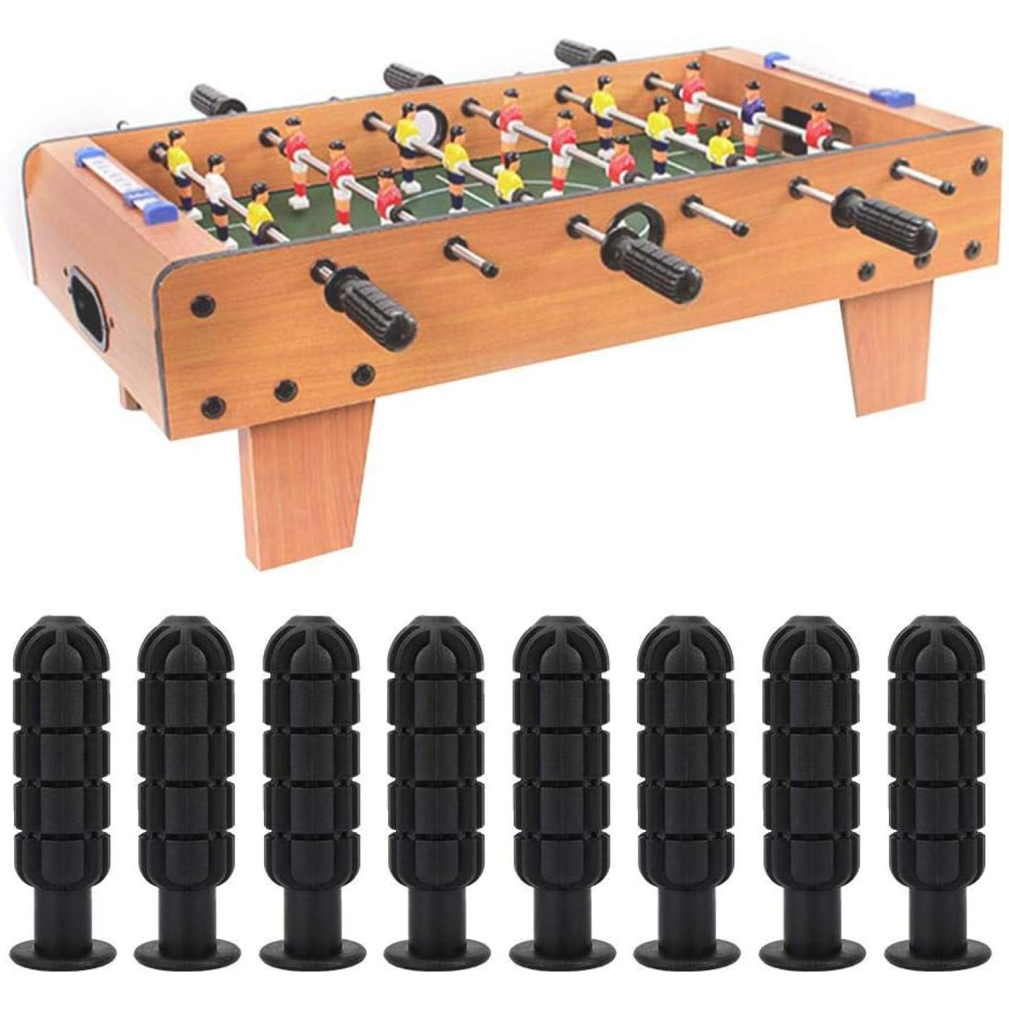 Mini-tafelvoetbaltafel met een houten frame en zwarte handgrepen met antislipeffect voor betere grip. Wordt geleverd met acht vervangende tafelvoetbalhandgrepen, gemaakt van duurzame kunststof, weergegeven op de voorkant - productnaam: ⚽ Verbeter je grip en controle met deze stevige tafelvoetbalhandgrepen!.