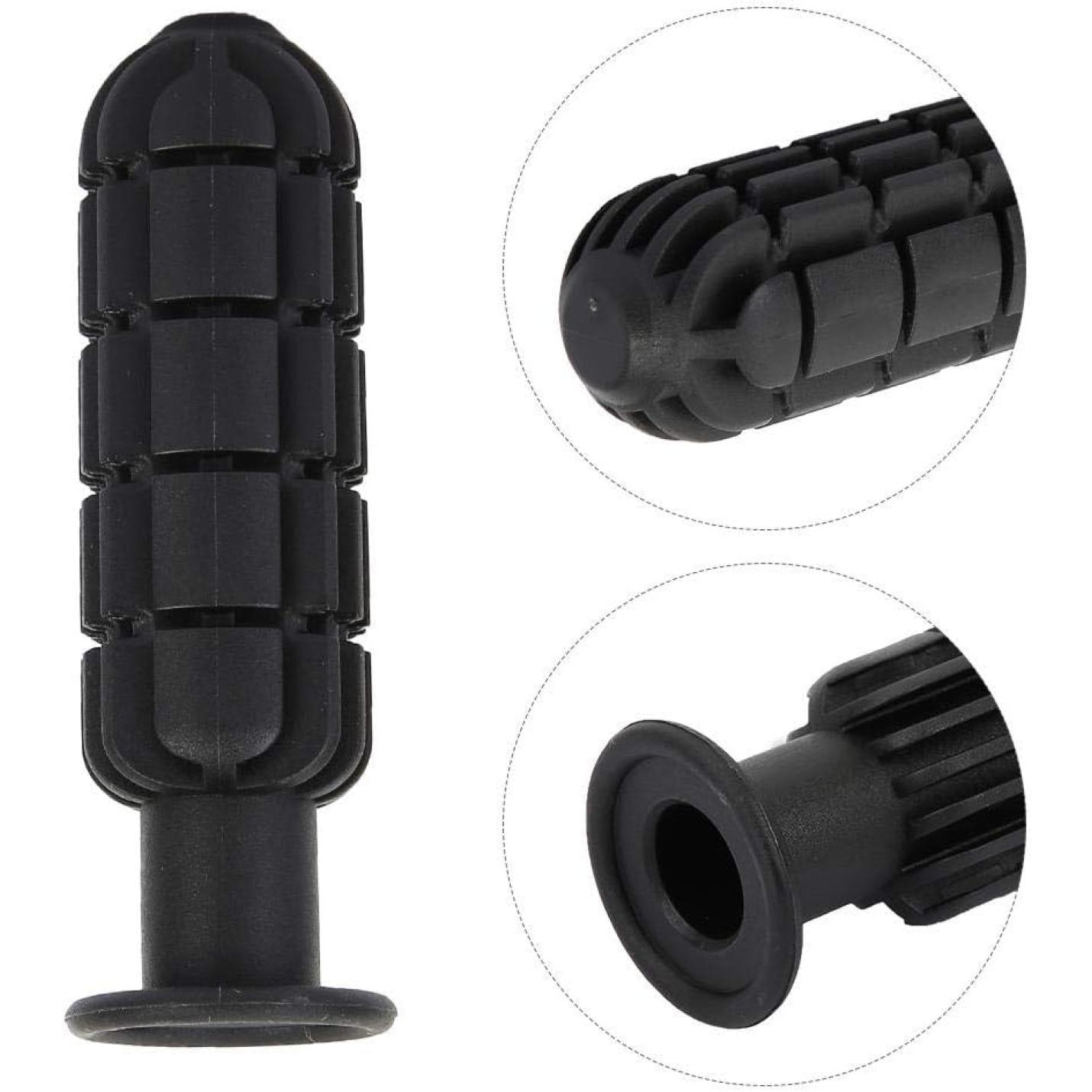 Close-up van de ⚽ Verbeter je grip en controle met deze stevige tafelvoetbalhandgrepen! met een zwart rubberen stuurgreep met gestructureerd oppervlak en uitlopend uiteinde voor een antislipeffect, inclusief gedetailleerde inzetstukken aan de zijkanten en uiteinden.