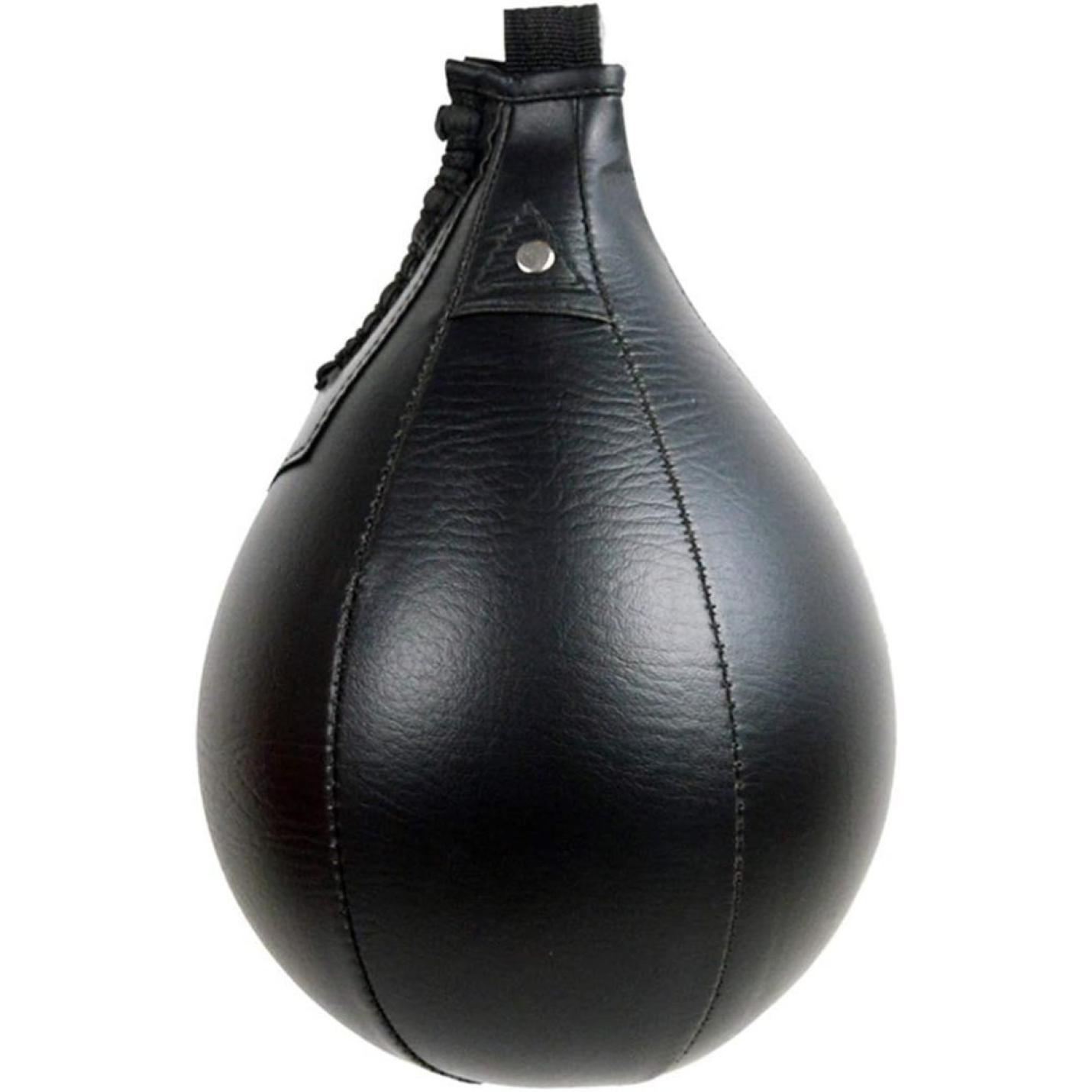 De peervormige speedball, ontworpen om reflexen aanscherpen te verfijnen, is voorzien van strak zwart leer met nauwkeurige stiksels en een handige ophanglus. Verbeter je snelheid en precisie! 🥊🔥.