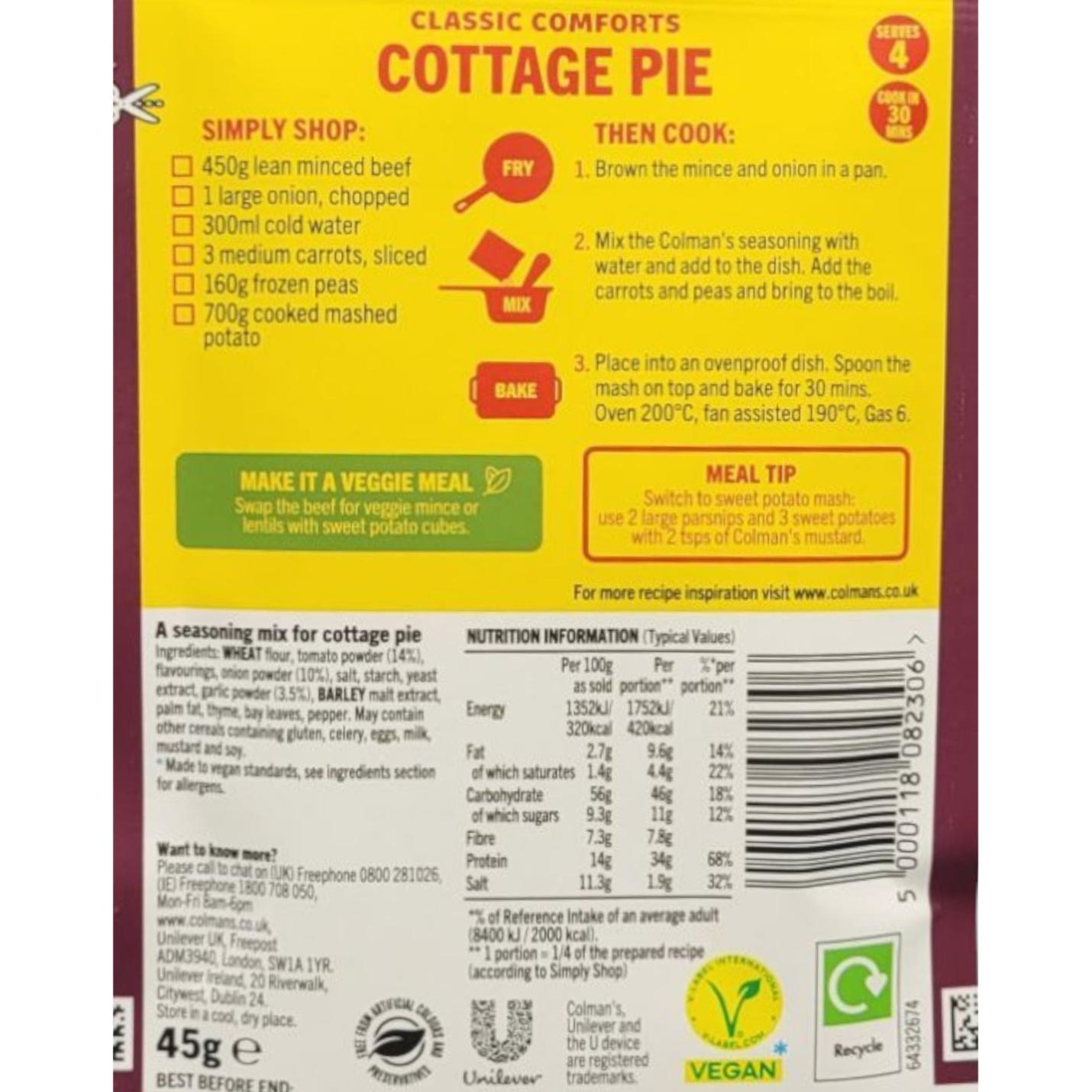 Colman's Cottage Pie Mix 45g ingredients