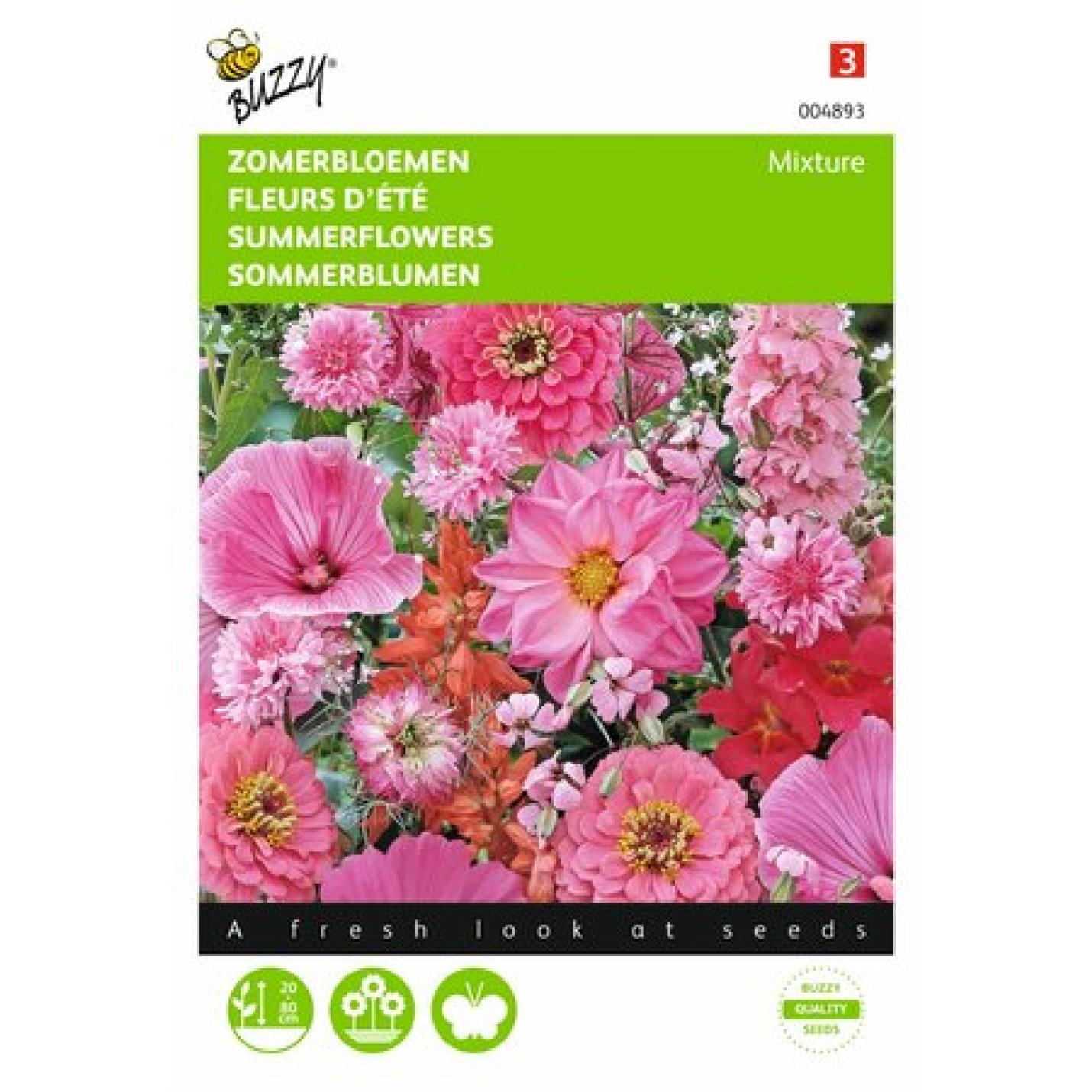 Buzzy zomerbloemen, roze en rood mix