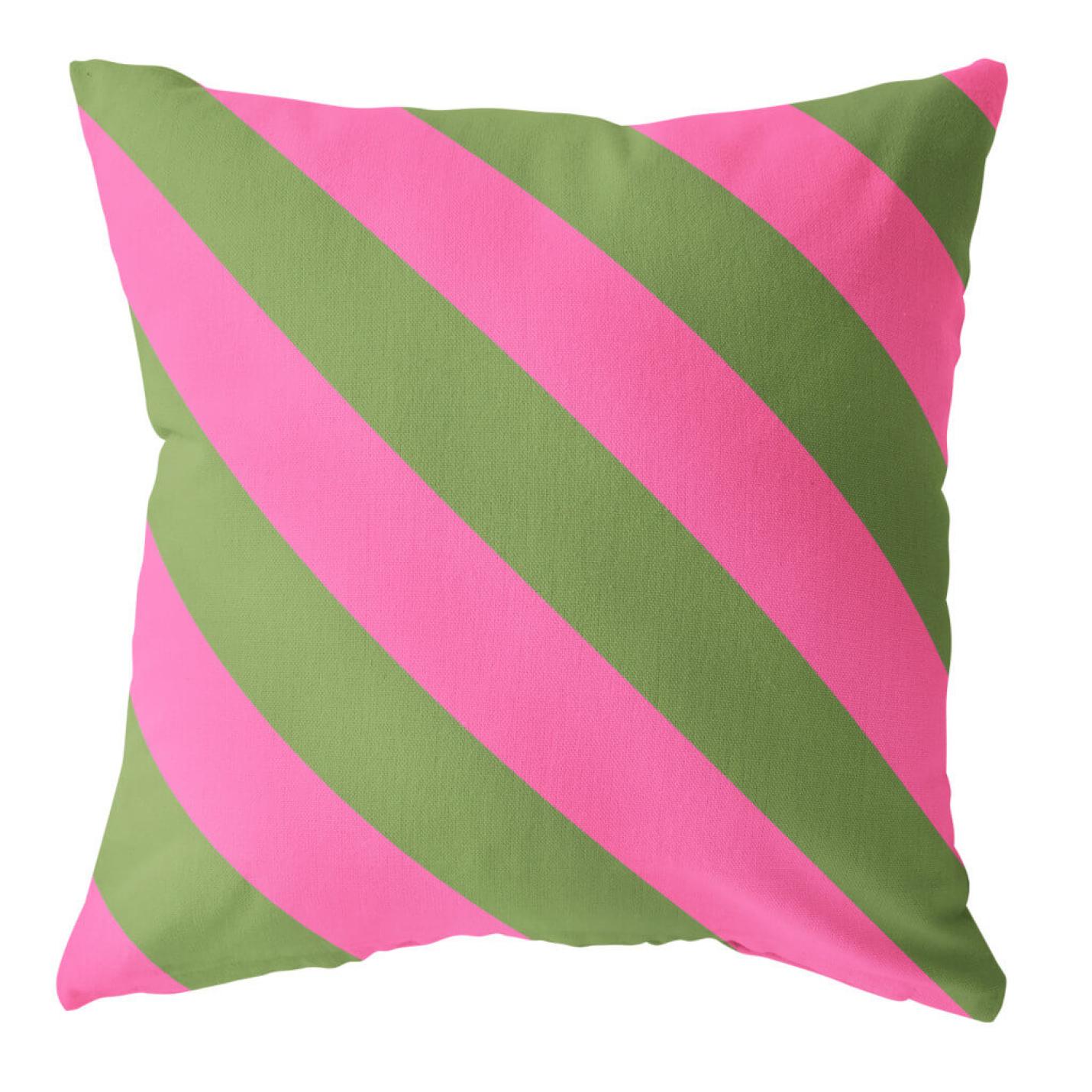 Buitenkussen streep -Groen & Roze