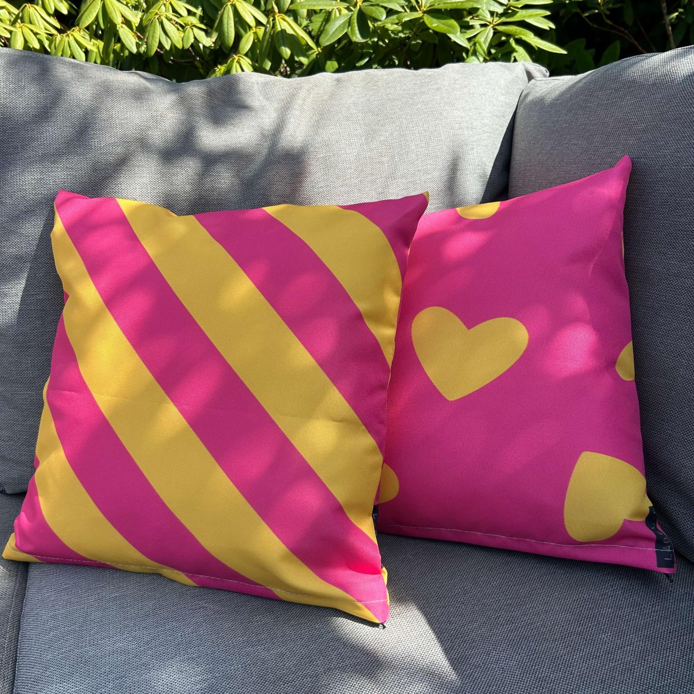 Buitenkussen hart - fuchsia & Geel; Afbeelding: 2