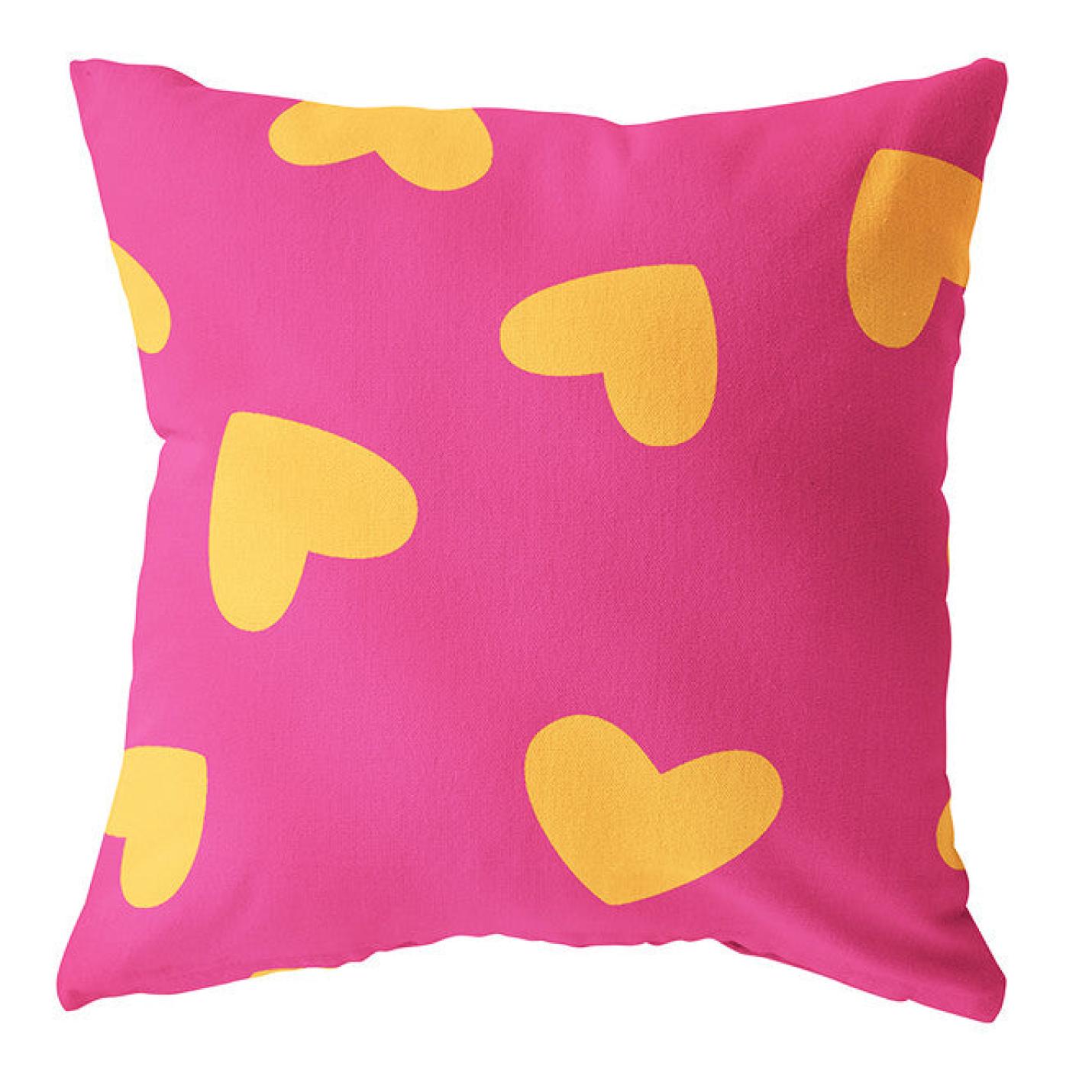 Buitenkussen hart - fuchsia & Geel