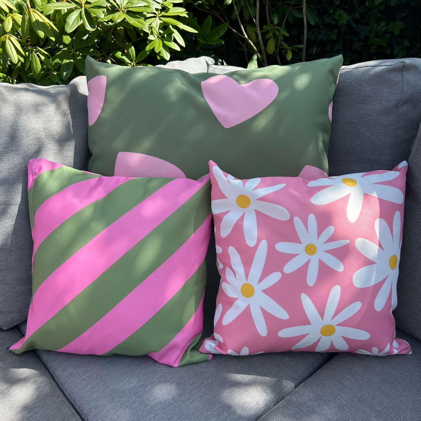 Buitenkussen Hart - Groen & Roze - 40cm X 60cm; Afbeelding: 2