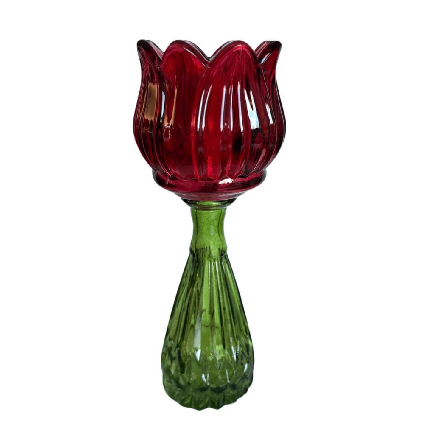 Kandelaar en Vaasje  Flower T-light - Rood - 18cm hoog