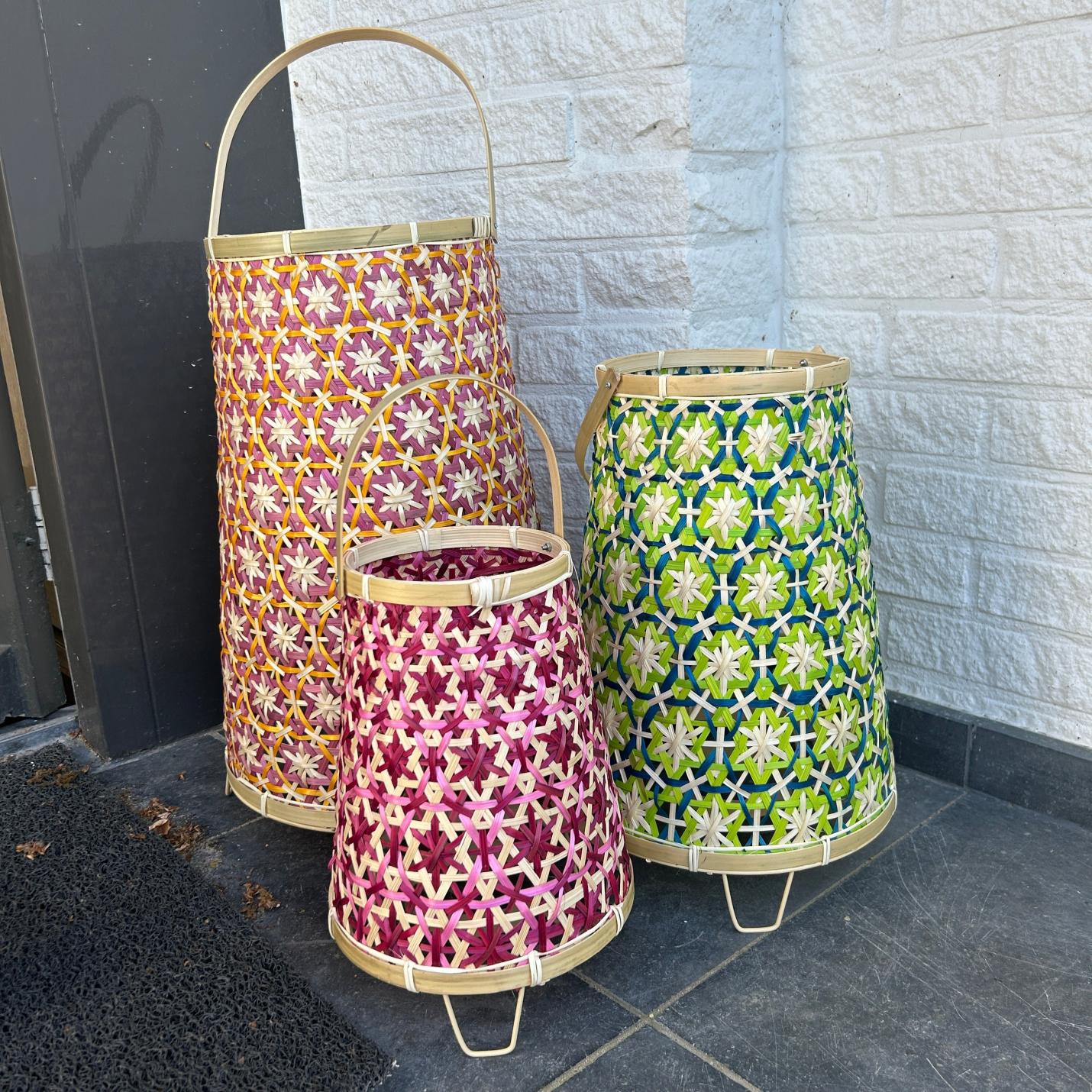 Bamboe Lantaarn  groen – (XL)– Inclusief Glazen windlicht; Afbeelding: 2