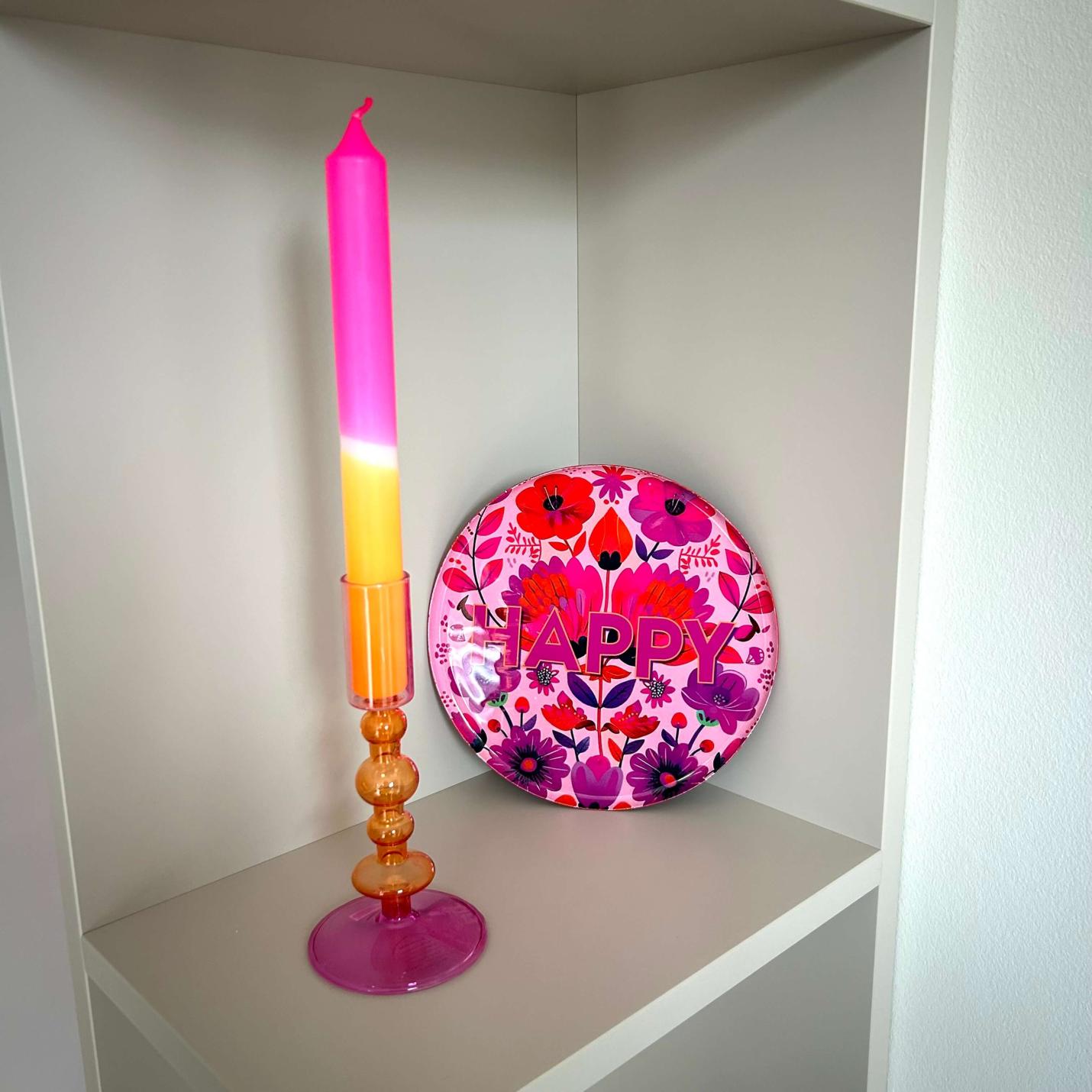Glazen kandelaar roze/oranje/paars; Afbeelding: 3